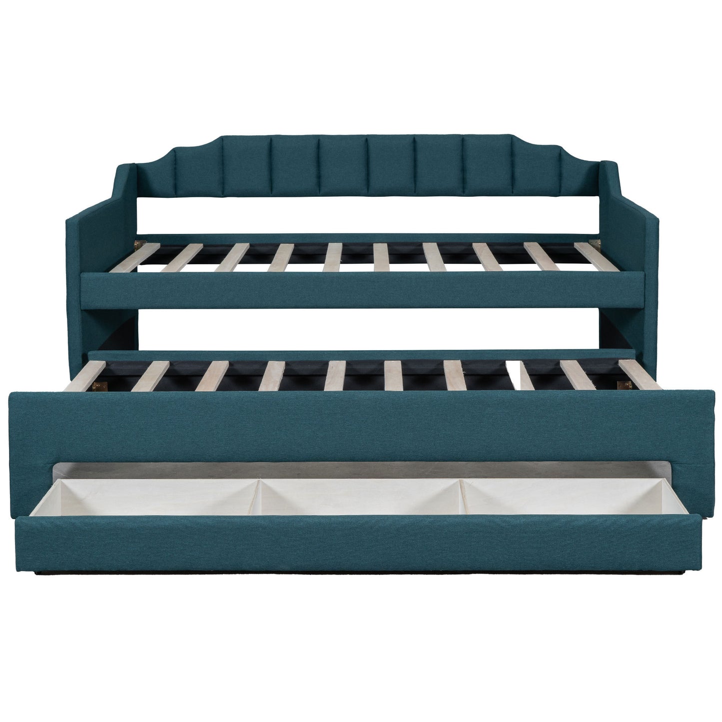 Twin Size Upholstered Daybed with Trundle and Three Drawers,Green