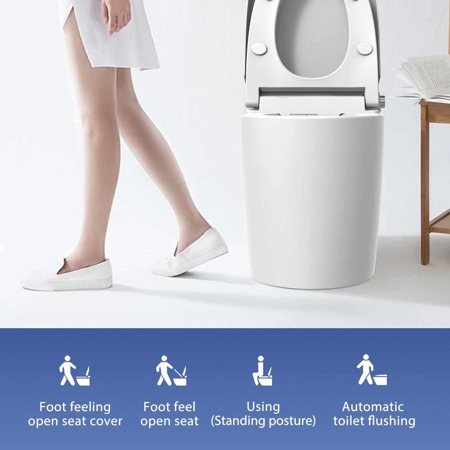 Smart Toilet U-Shaped LED Light Automatic Flush with Remote Control/Foot Sensor/Night Light T162A