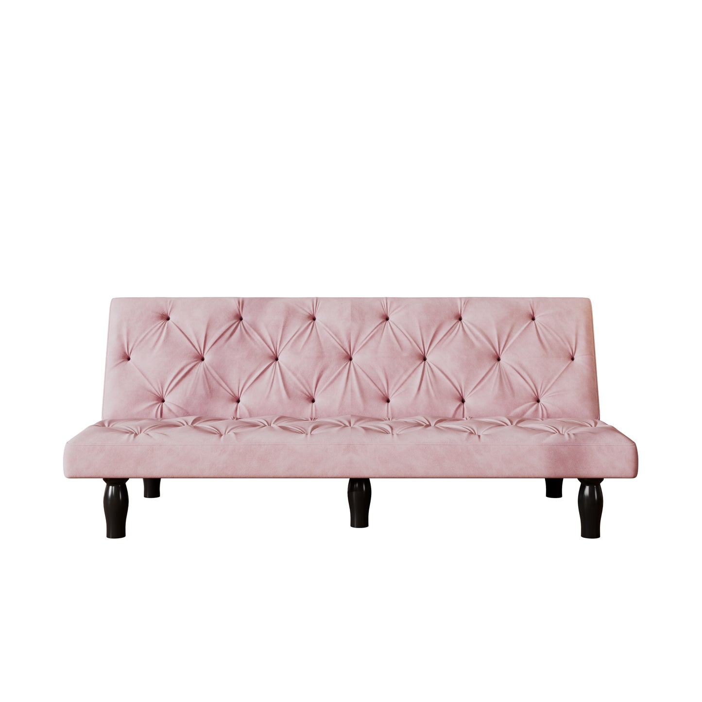 Convertible Pink Velvet Sofa Bed with Tufted Back and Adjustable Positions