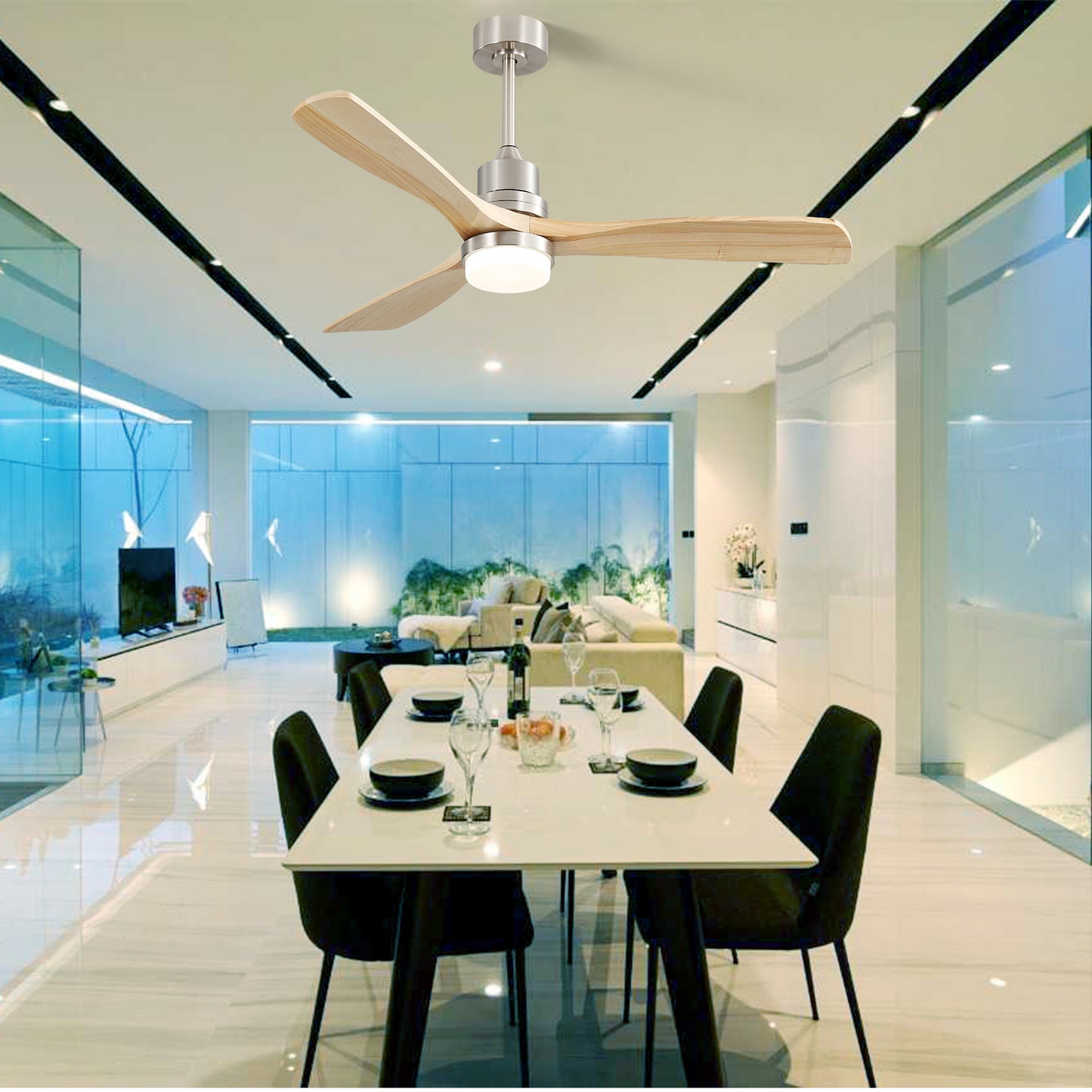 52 Reversible Wood Blade Ceiling Fan with Dimmable LED Light & Remote Control