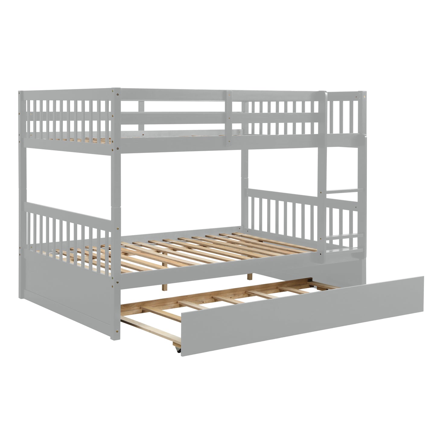 Convertible Grey Full Over Full Bunk Bed with Trundle