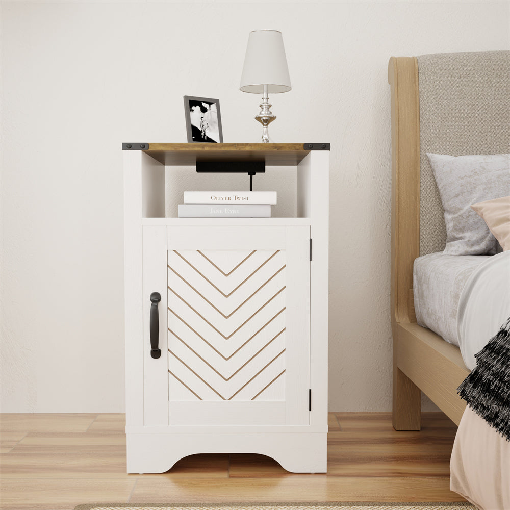 Wholesale Modern Accent Wood Tall White Night Stands Cabinet Side Tables Bedroom With Charging Station Living Room