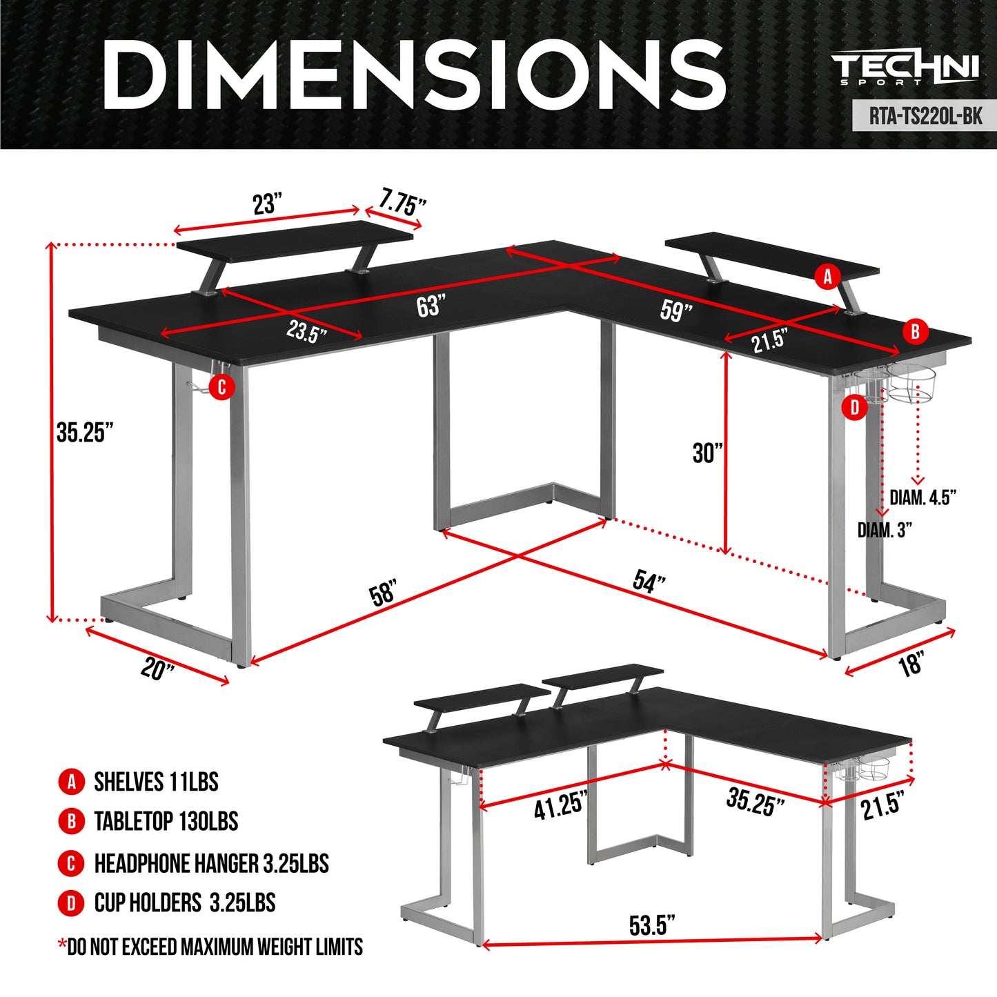 Elevate Gaming Space with Black Warrior L-Shaped Desk - Enhanced Gaming Setup