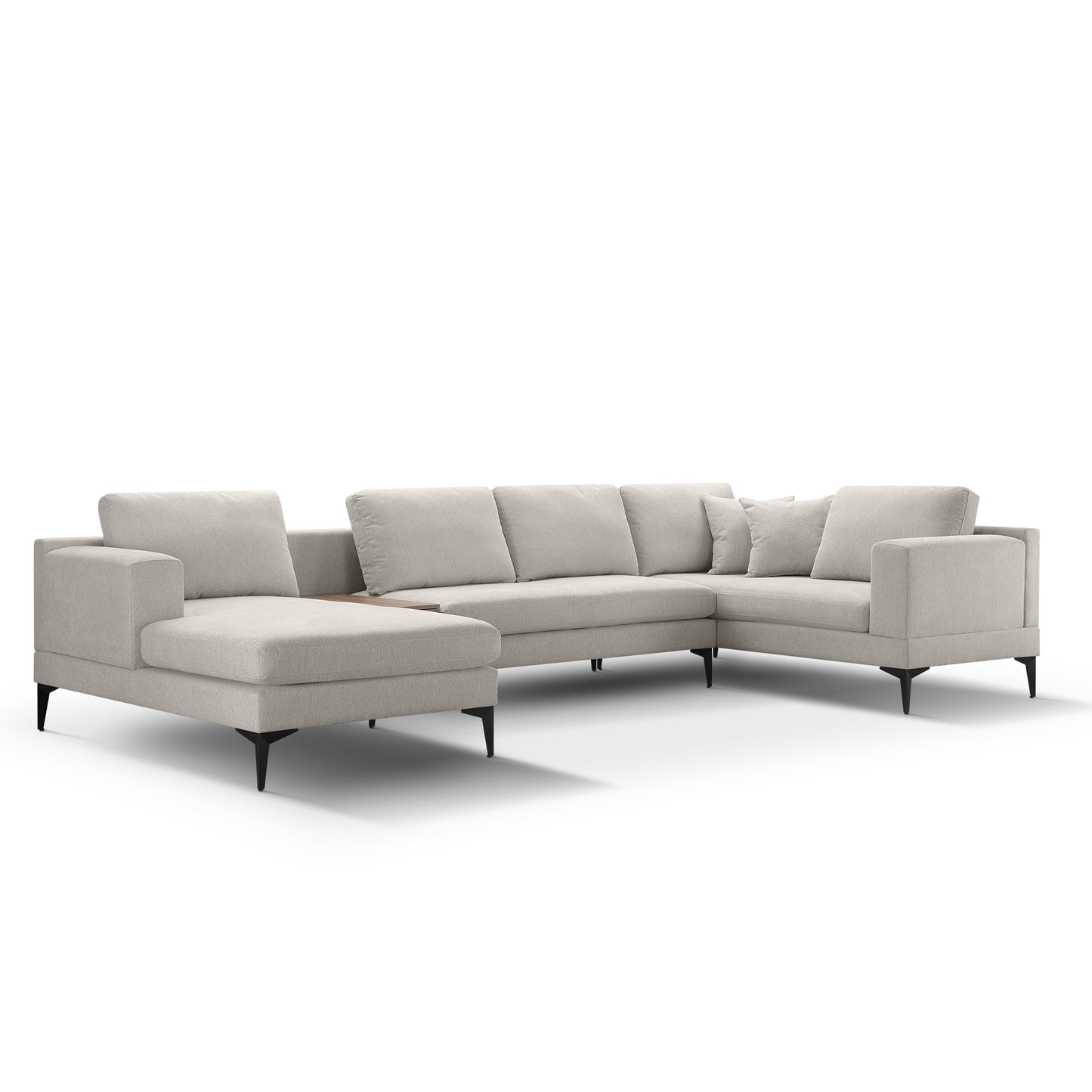 3-Piece U-Shape Upholstered Sectional Sofa Set with Reversible Chaise Lounge, Champagne Texture