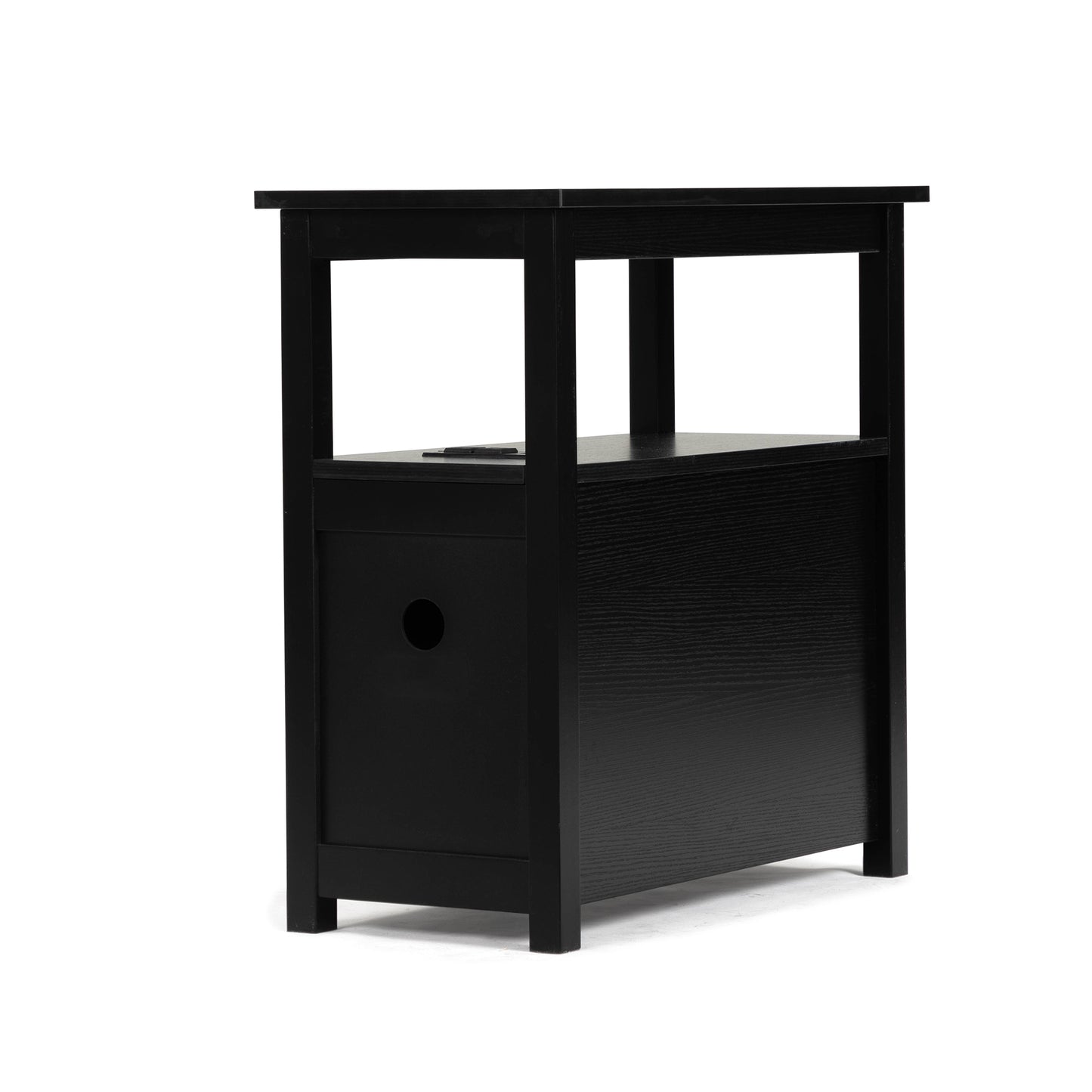 End Table with Charging Station, Narrow Sofa Side Table, Wooden Nightstand, Bedroom Living Room Furniture, Black