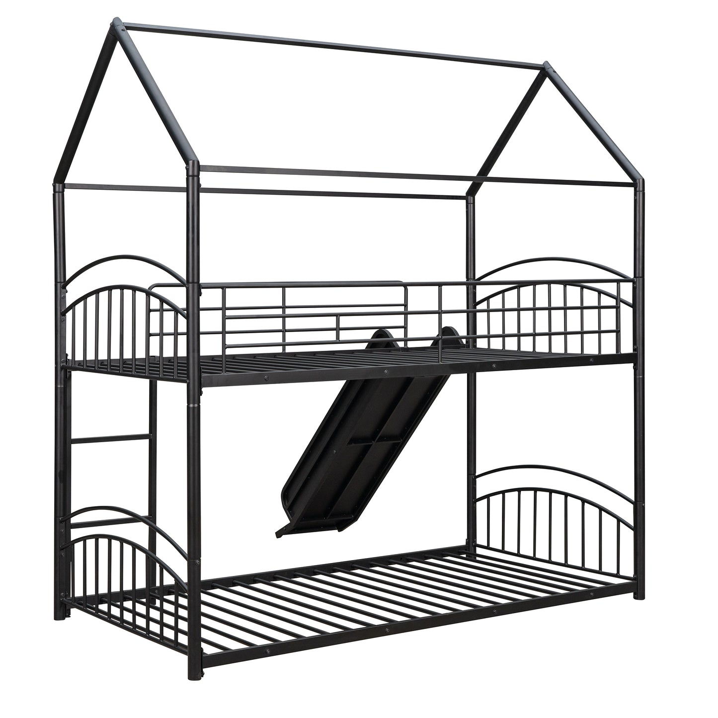 Kids Playhouse Slide Bunk Bed with Removable Roof