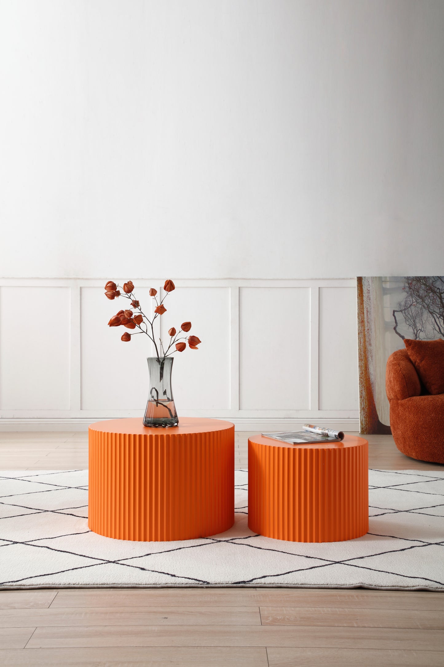 Nesting Table Set: Handcrafted MDF Coffee Tables in Vibrant Orange