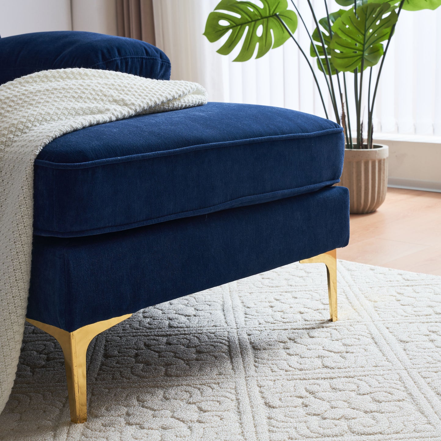 83 Blue Velvet L-Shaped Sectional Sofa with Mid-Century Modern Vibes