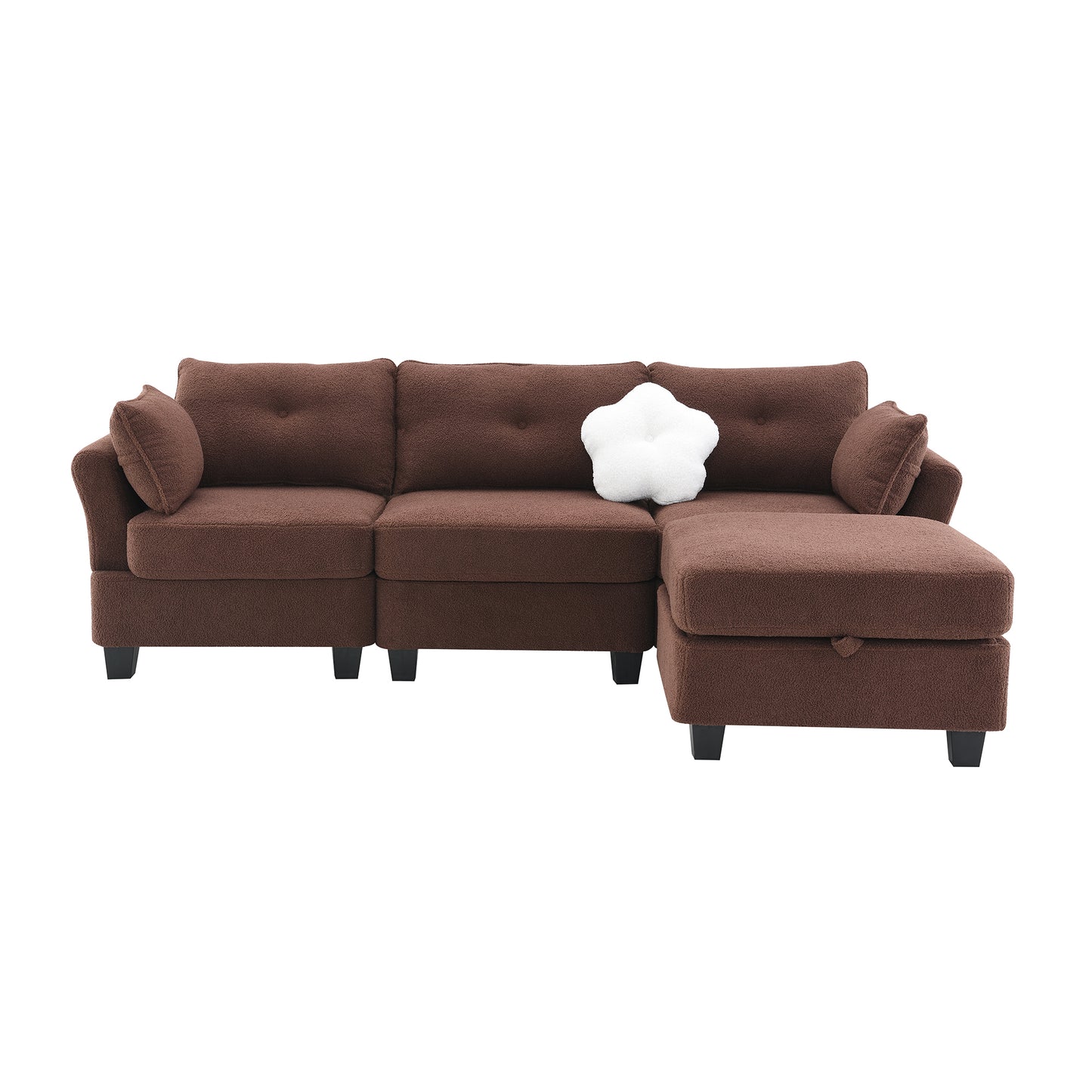 Modern Velvet L-Shaped Sectional Sofa with Charging Ports and Ottoman