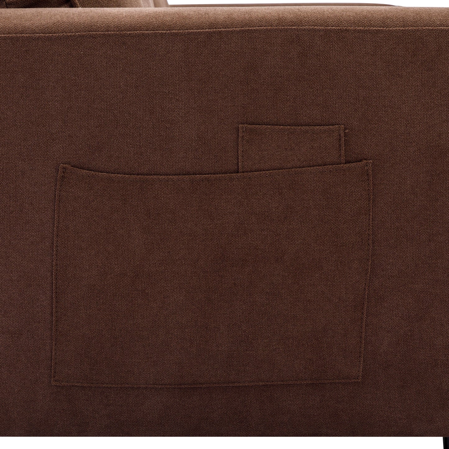 59.4 Pull-Out Loveseat Sofa Bed with Side Pocket, Brown Chenille Upholstered Couch