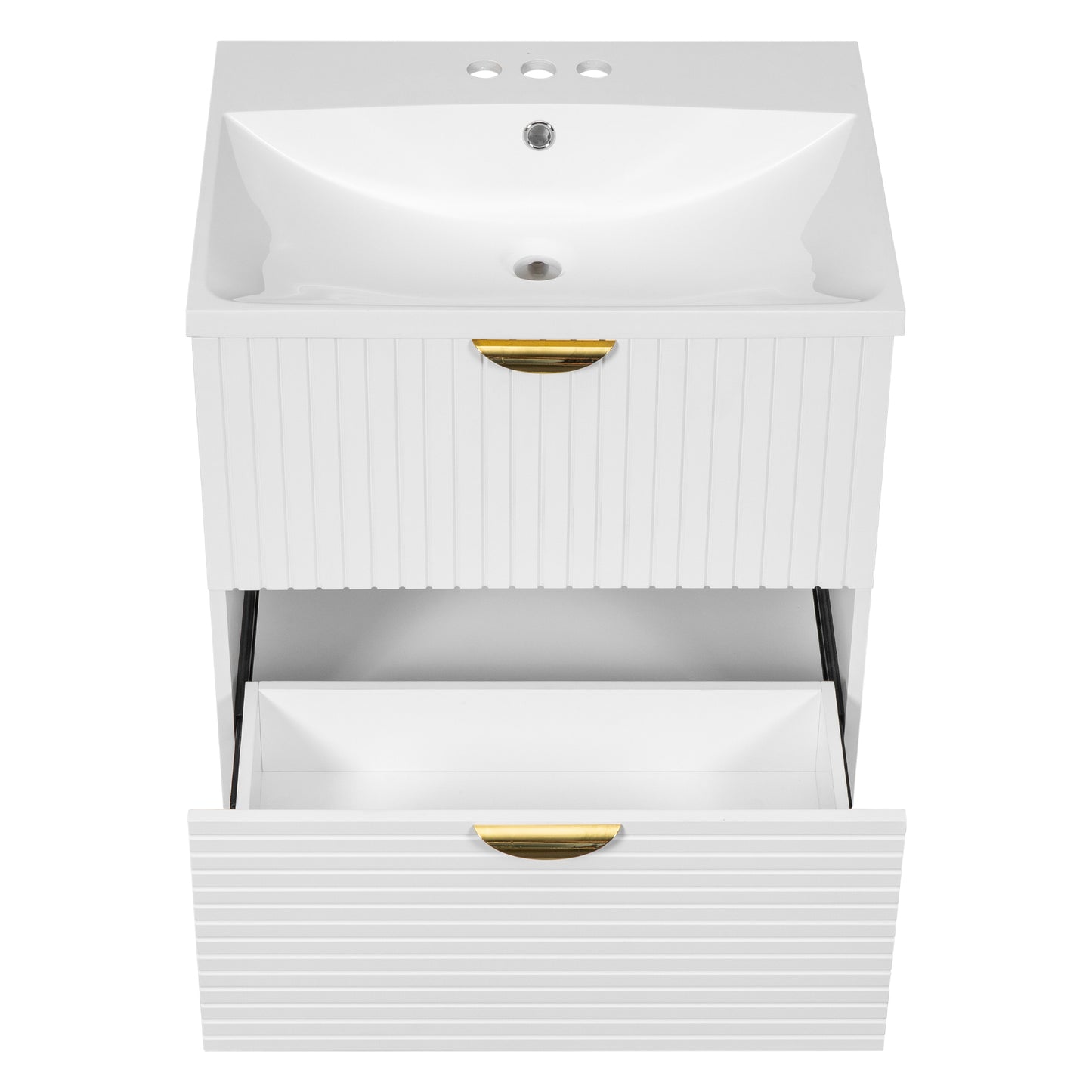 Modern 24-Inch Wall-Mounted Bathroom vanity with 2 Drawers, White  - Ideal for Small Bathrooms