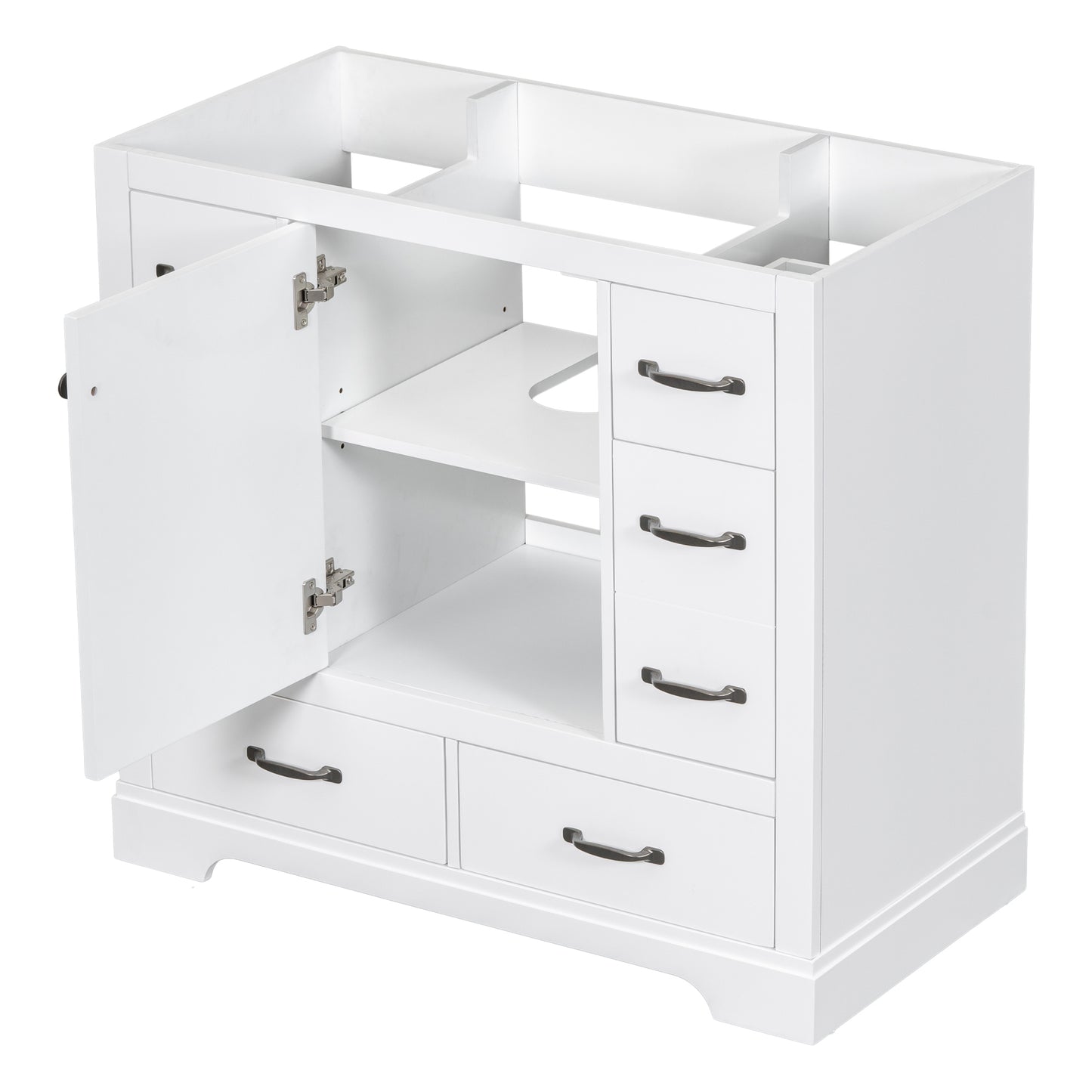 36" Bathroom Vanity without Sink, Cabinet Base Only, Six Drawers, Multi-Functional Drawer Divider, Adjustable Shelf, White