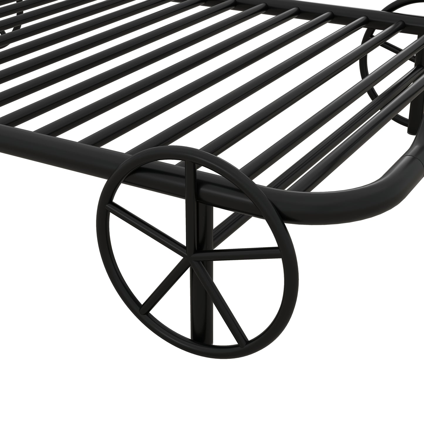 Twin Size Metal Car Bed with Four Wheels, Guardrails and  X-Shaped Frame Shelf, Black(: MF297599AAB)