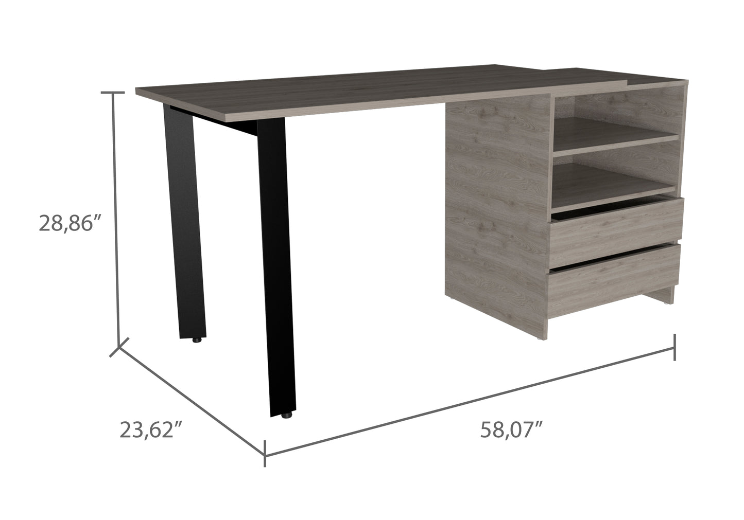 Gray Modern Writing Desk with 2 Drawers and 2 Shelves