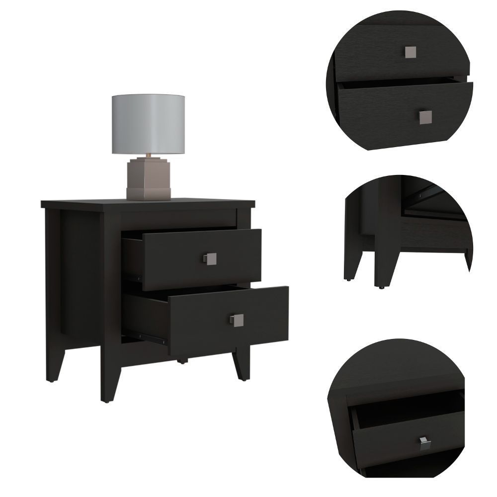 Amara Nightstand, Two Shelves, Four Legs -Black