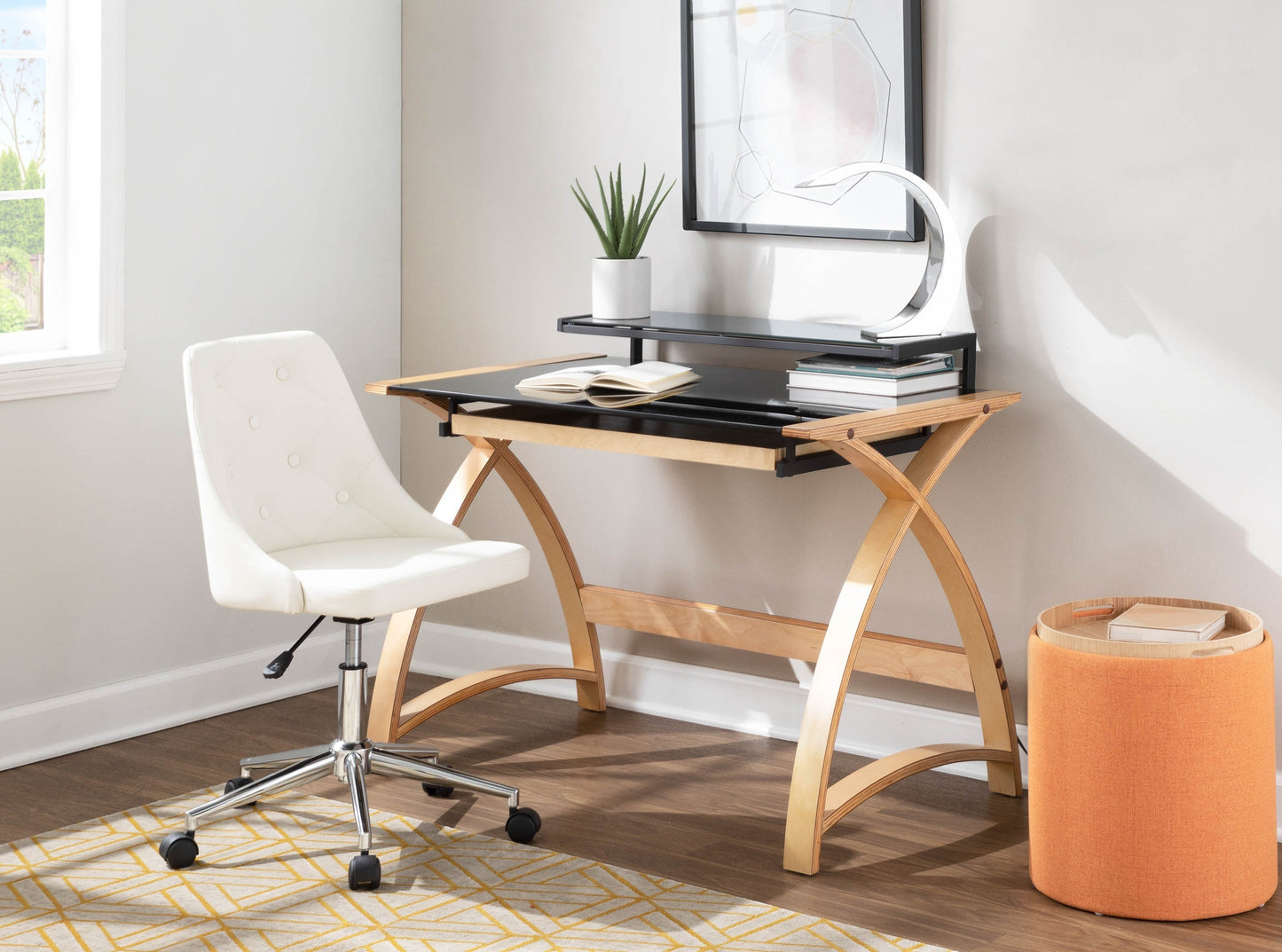 Bentley Elegant Office Desk with Wood and Glass Combination