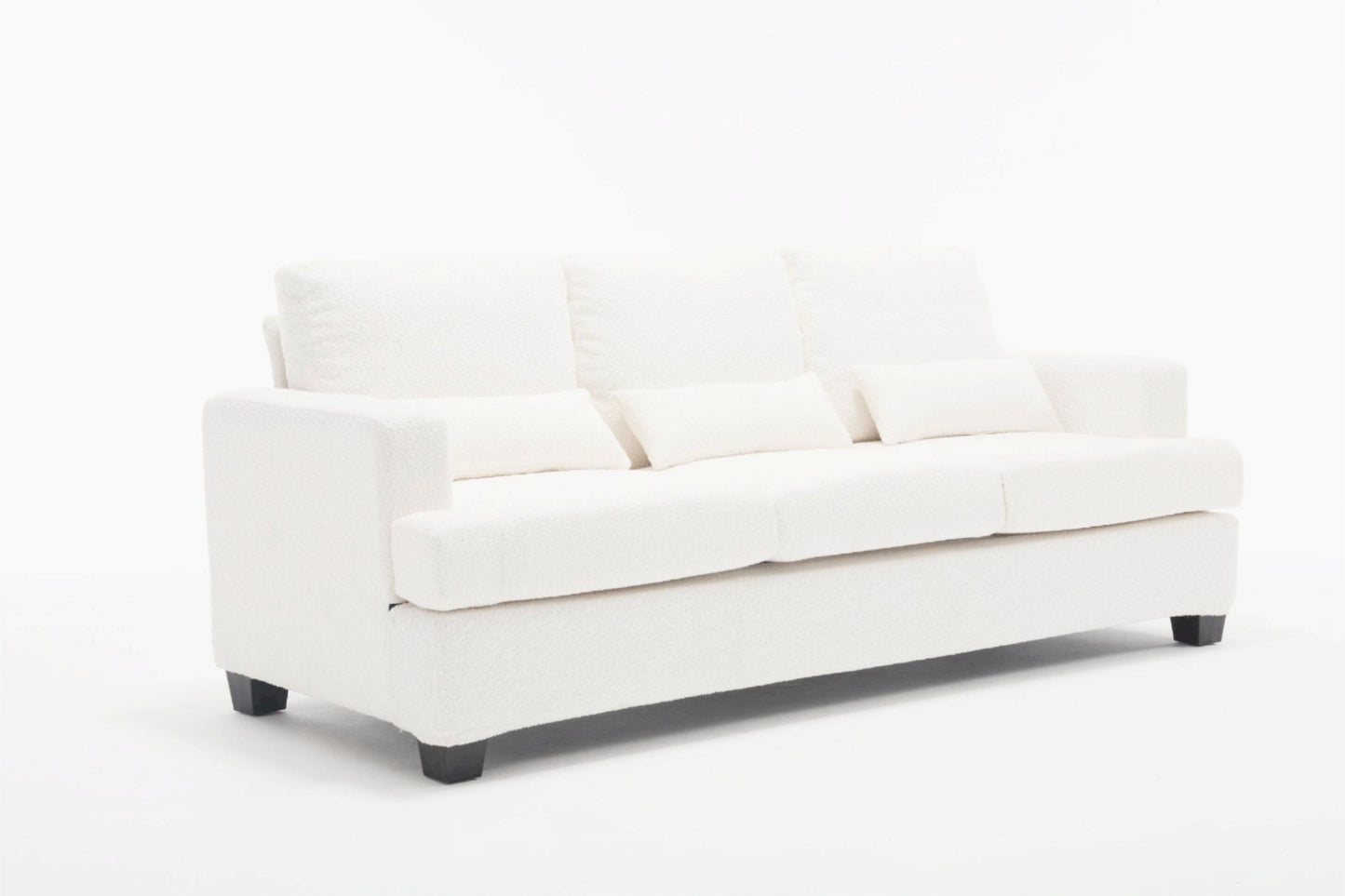 Elegant 3-Seater Modern White & Gray Sofa with Square Armrests and Removable Cushions