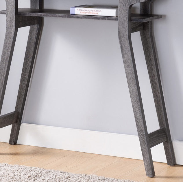 Grey Distressed Console Table with Dual-tier Shelving Unit