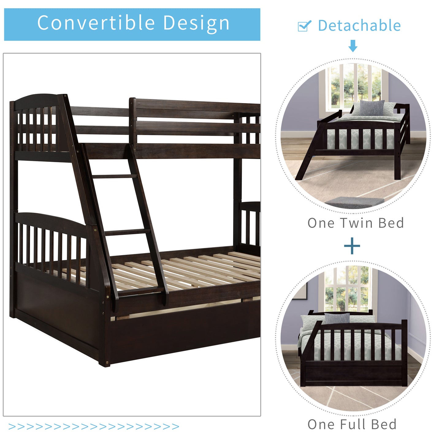 Espresso Twin Over Full Bunk Bed with Storage Drawers