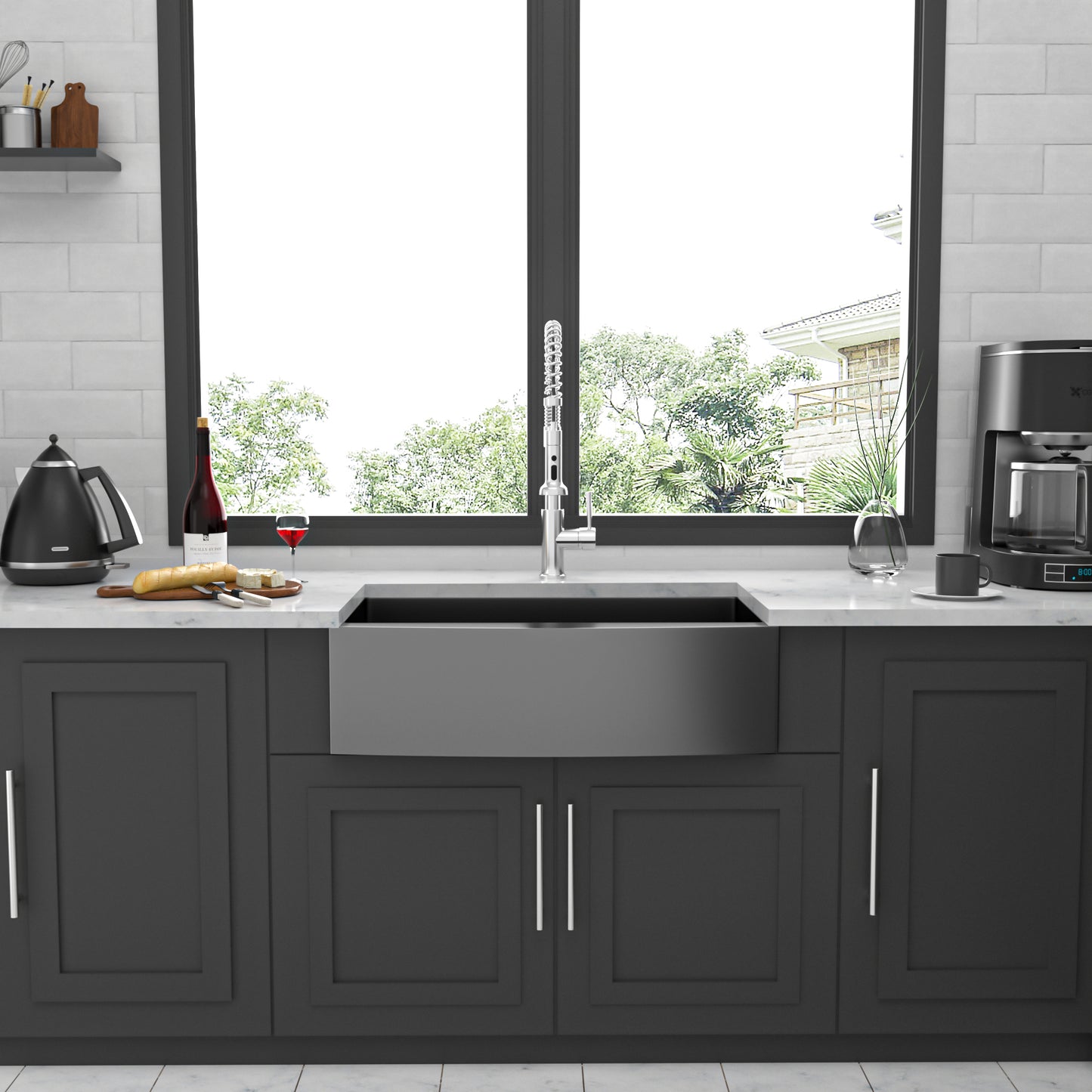 33-inch Gunmetal Black Stainless Steel Farmhouse Kitchen Sink with Noise Reduction and Efficient Drainage