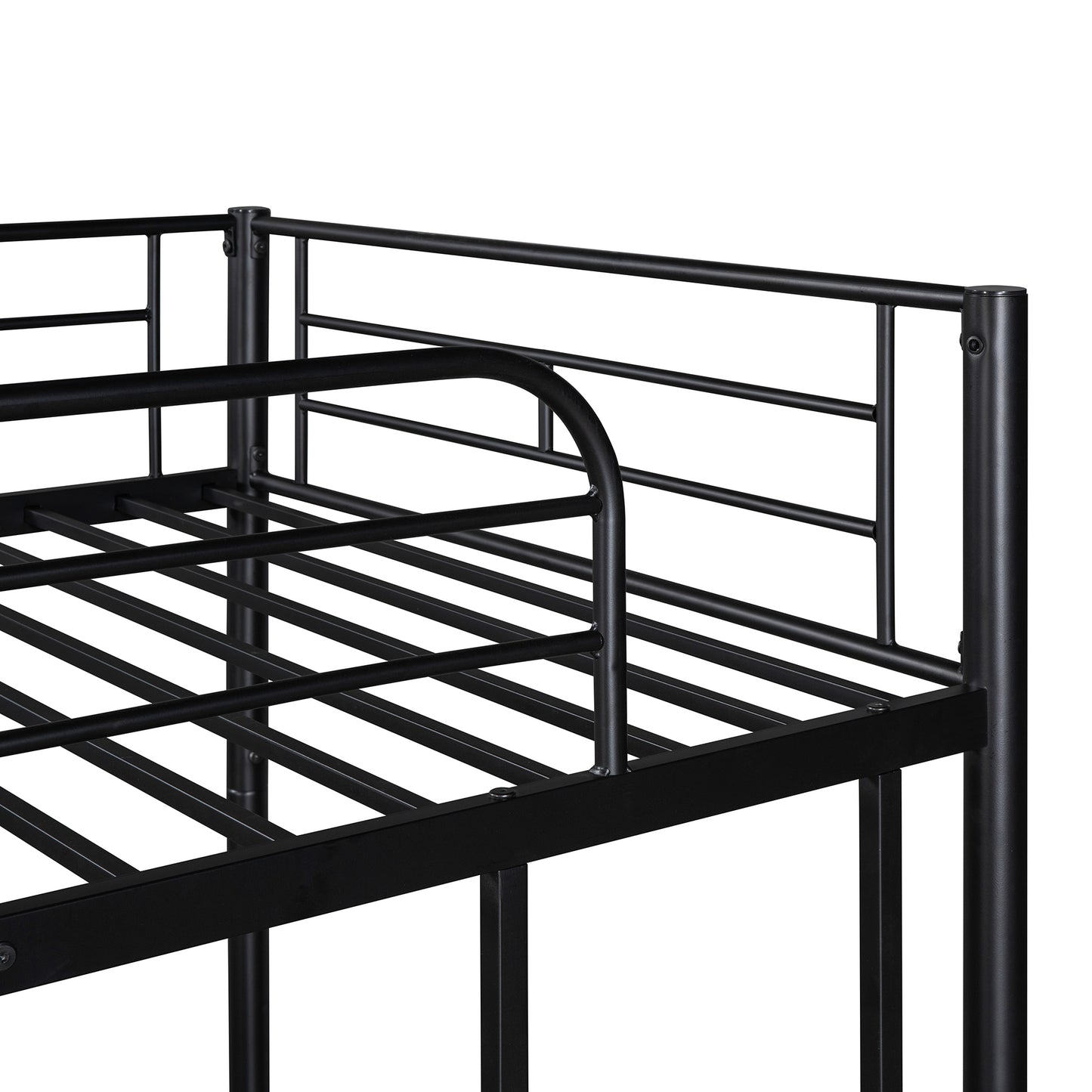 Metal Bunk Bed with Twin Trundle, Convertible Twin-Over-Twin, Black