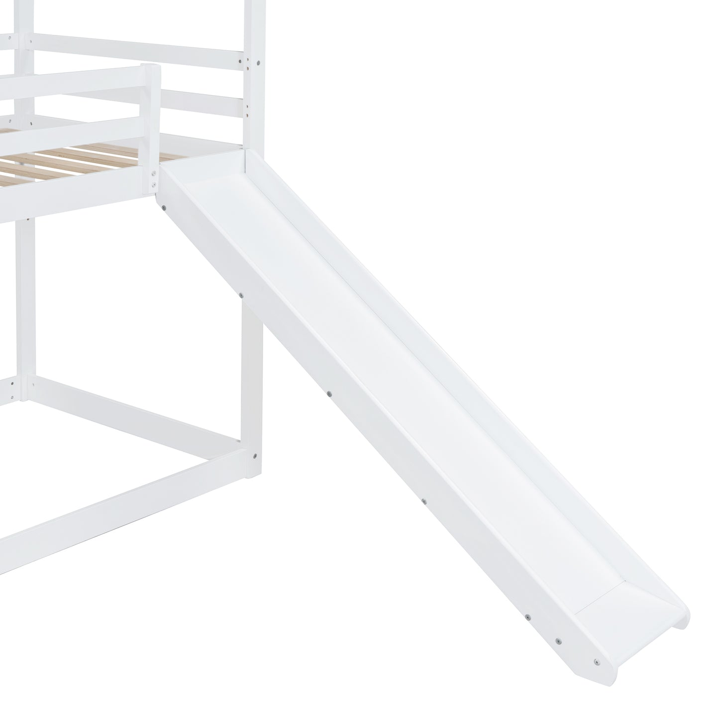 White Twin Playhouse Bunk Bed with Roof, Slide, and Ladder for Fun and Comfort