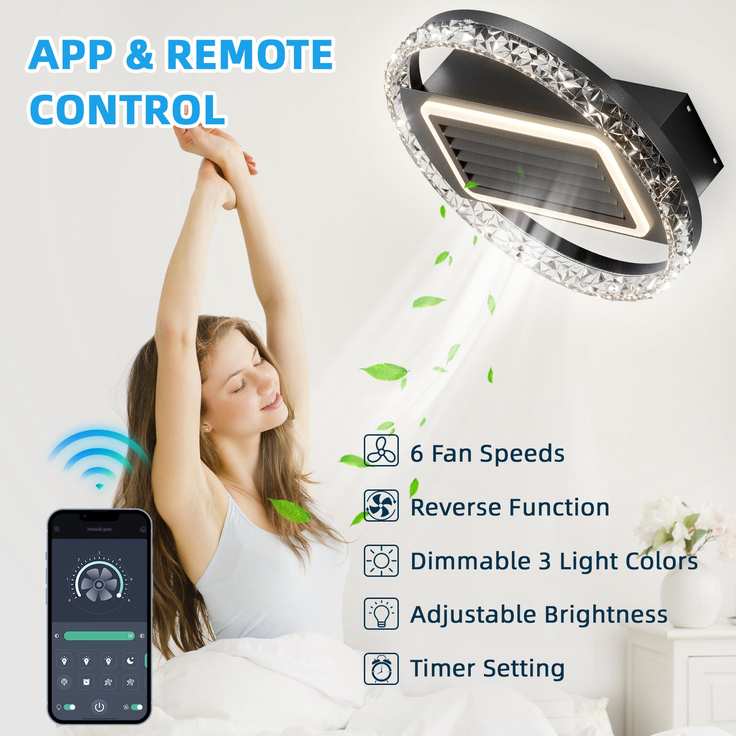 20 Bladeless Smart Ceiling Fan with Dimmable LED Lights and Remote Control