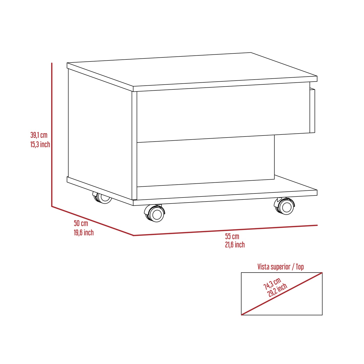 Elevate Lift Top Coffee Table with Casters and Shelf - White