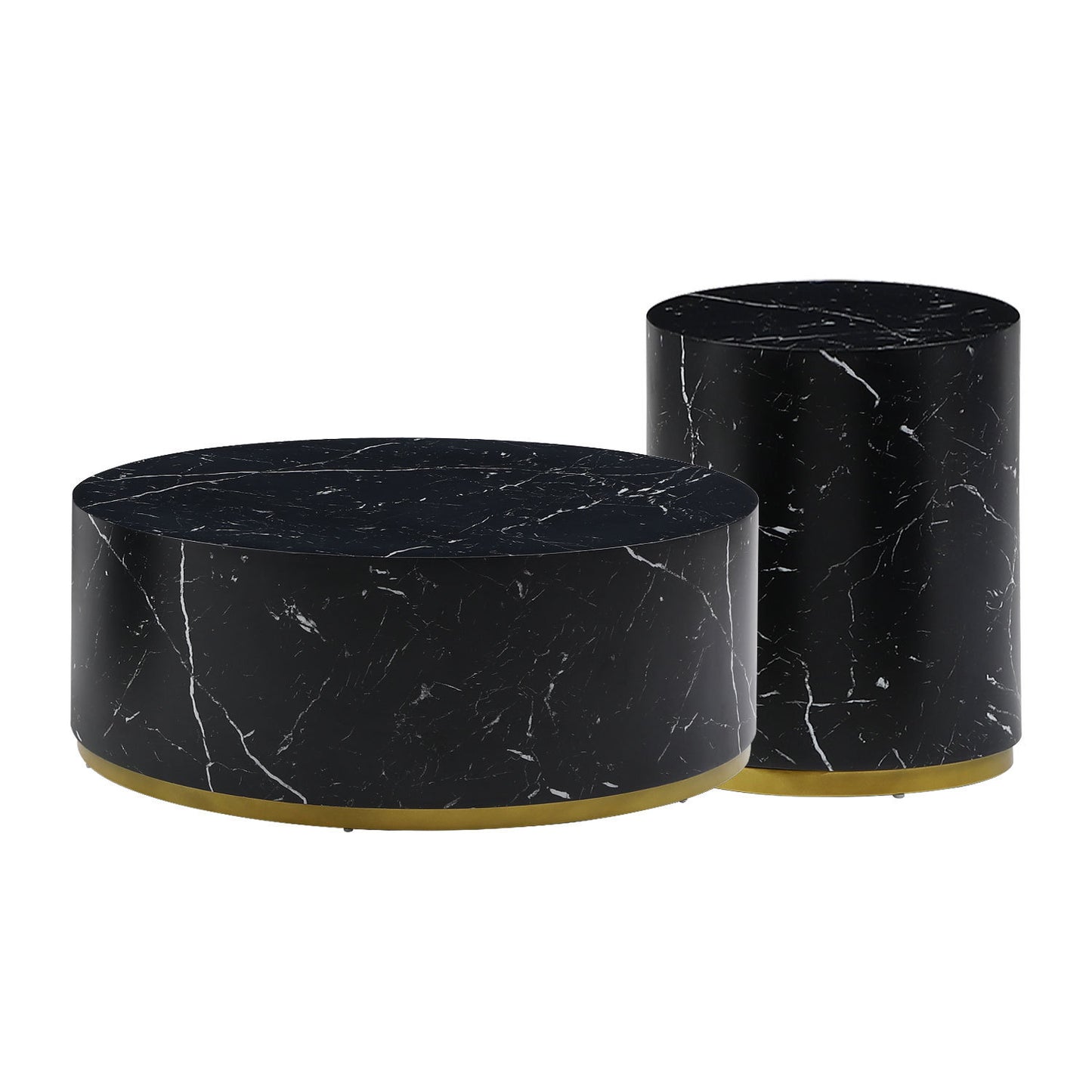 Modern Black Faux Marble Coffee Table with Gold Metal Base