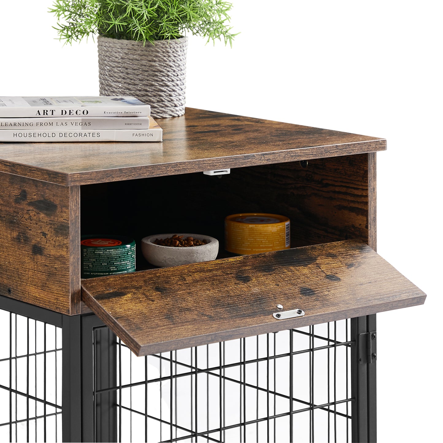 Furniture Style Wood Dog Crate End Table with Storage Console. Rustic Brown,19.69'' W x 22.83'' D x 26.97'' H.