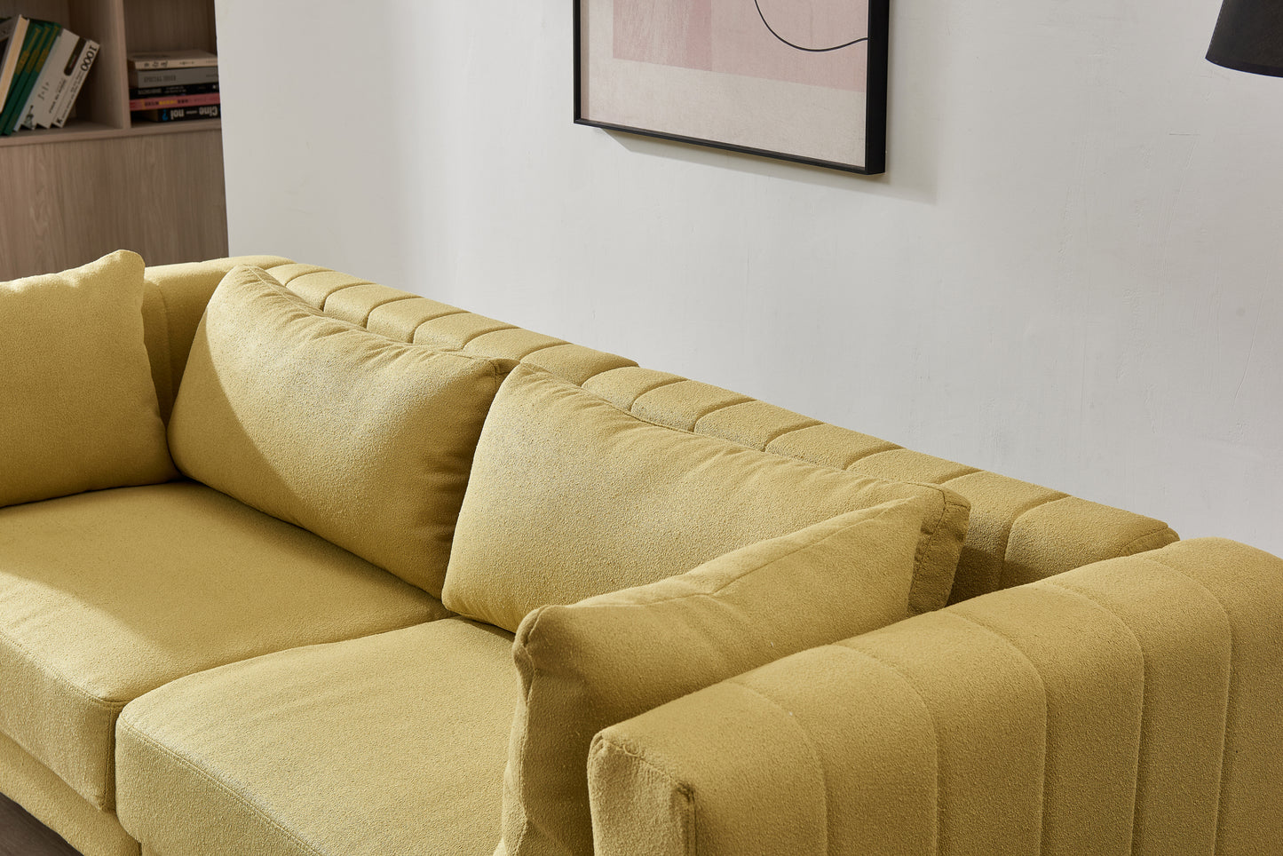 Living  Room  Sofa Couch with Metal Legs Yellow Fabric