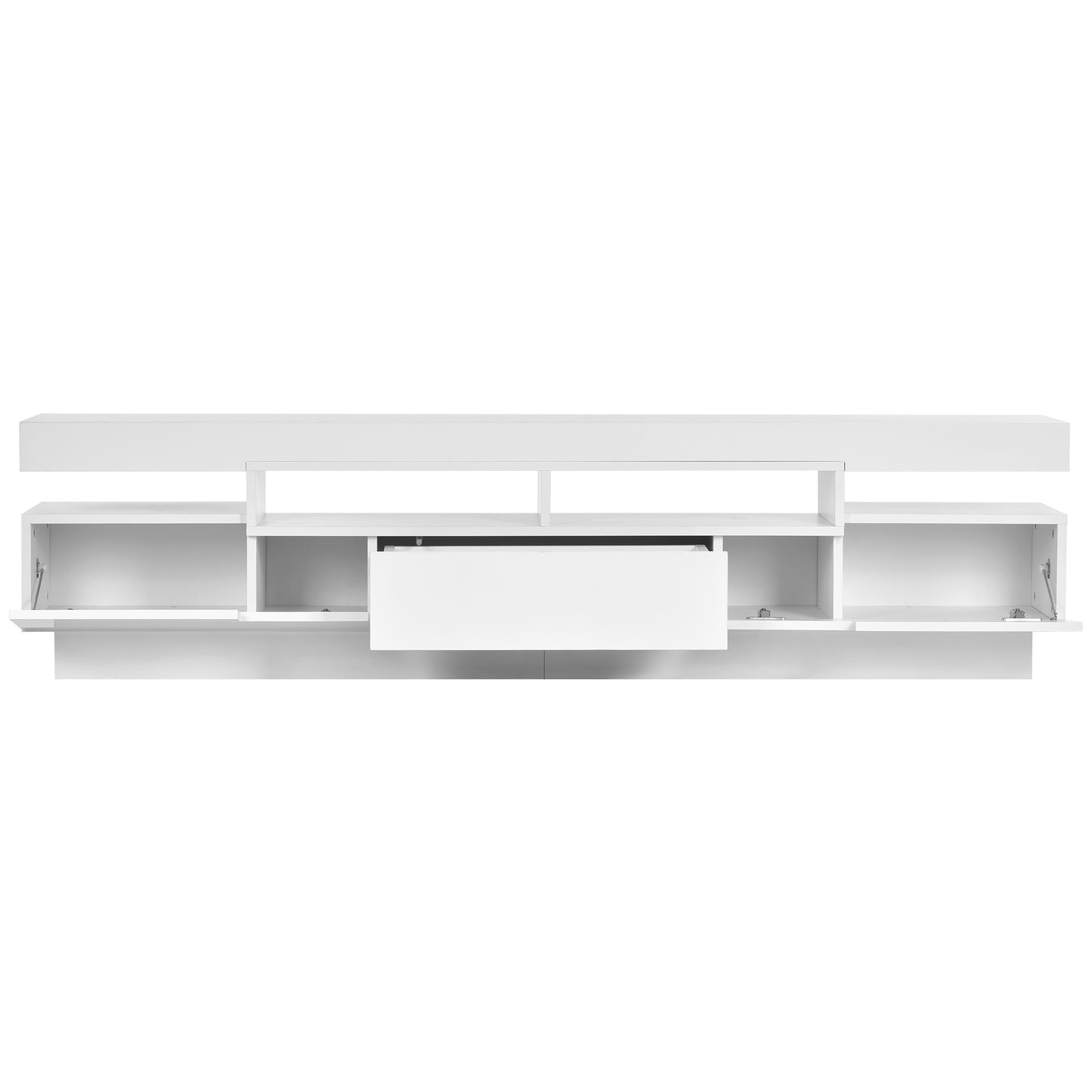 Sleek White TV Stand with Multi-Color LED Lights and Storage for 75 Inch TV