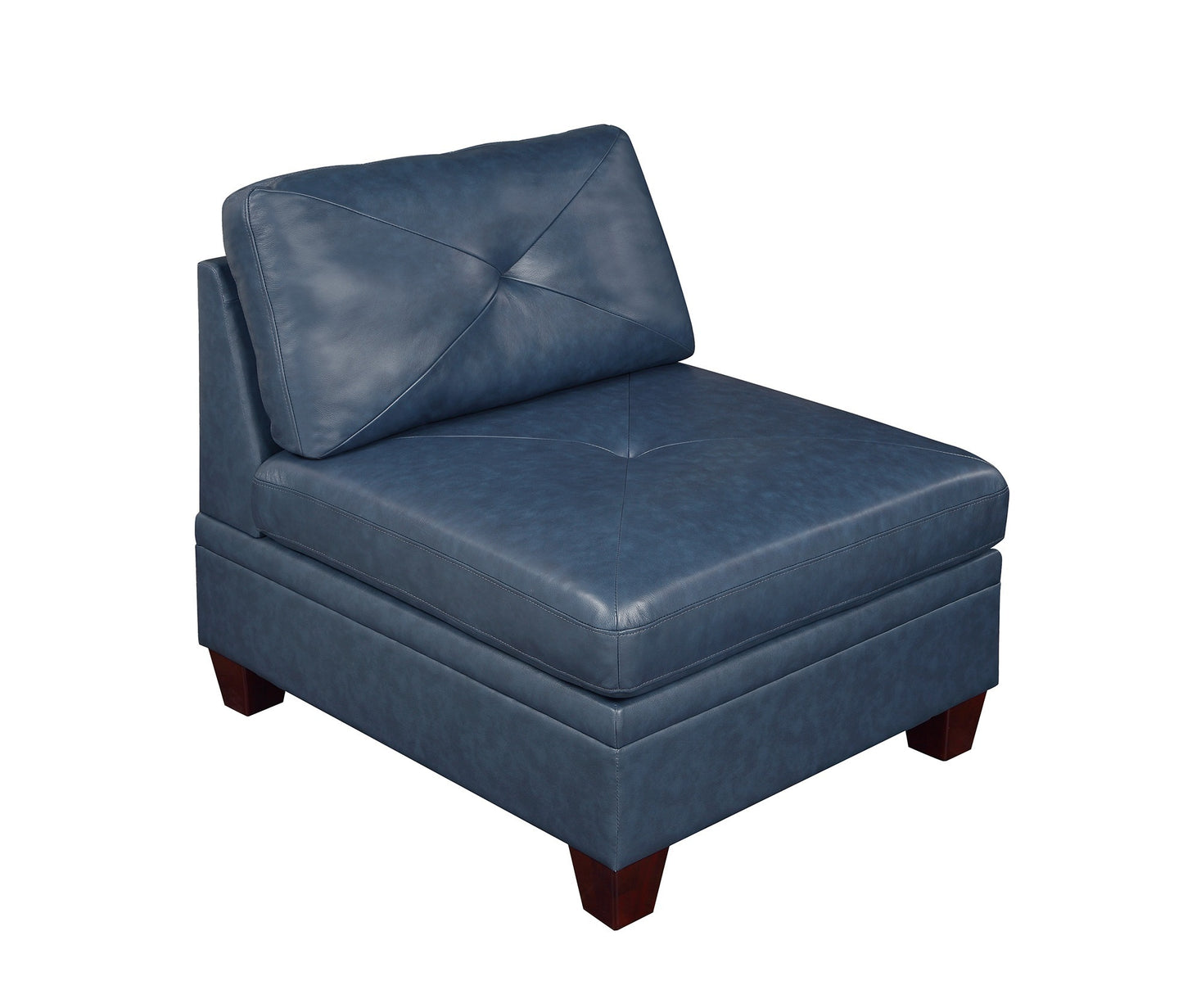 Ink Blue Genuine Leather Modular Sofa Set with Tufted Back and Ottoman