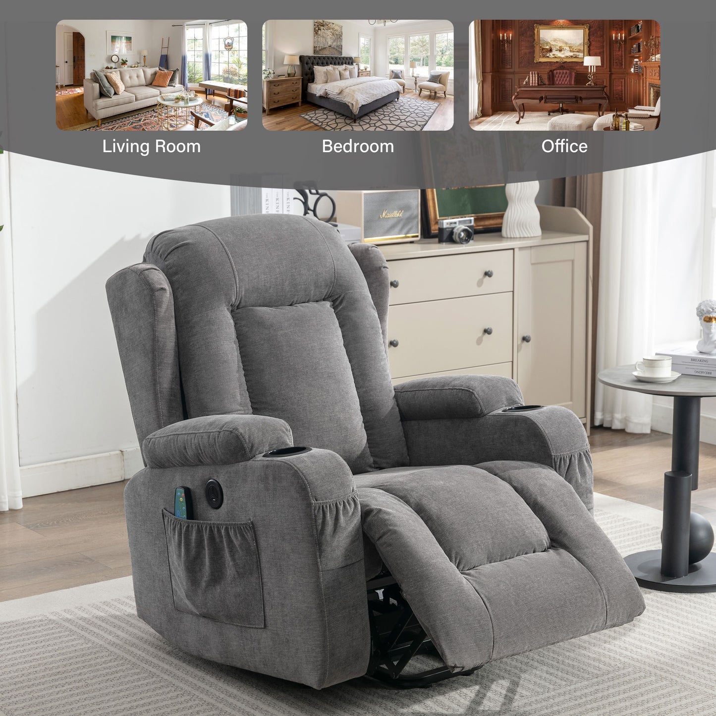 Elderly-Friendly Grey Power Lift Recliner Chair with Heat and Massage