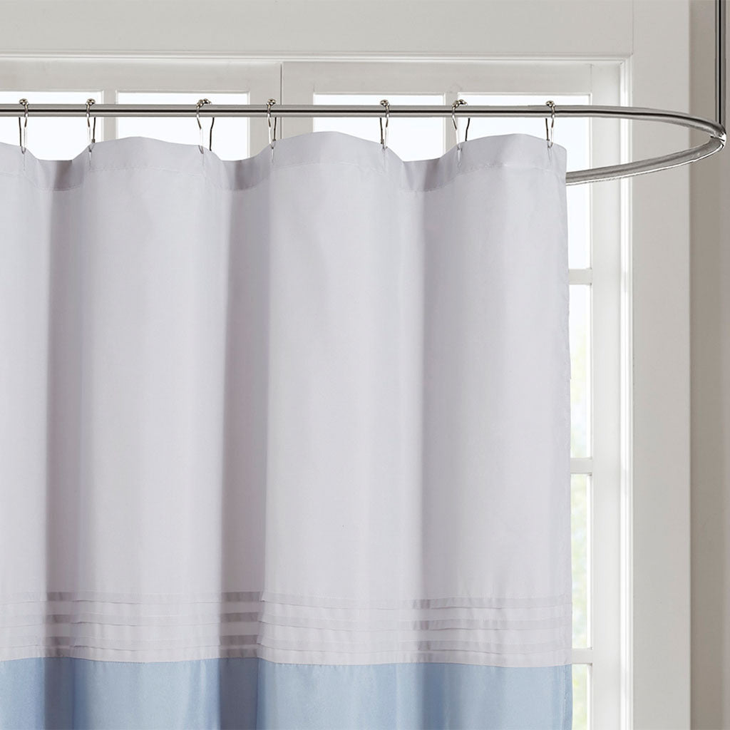 Ramsey Blue Printed and Embroidered Bathroom Shower Curtain