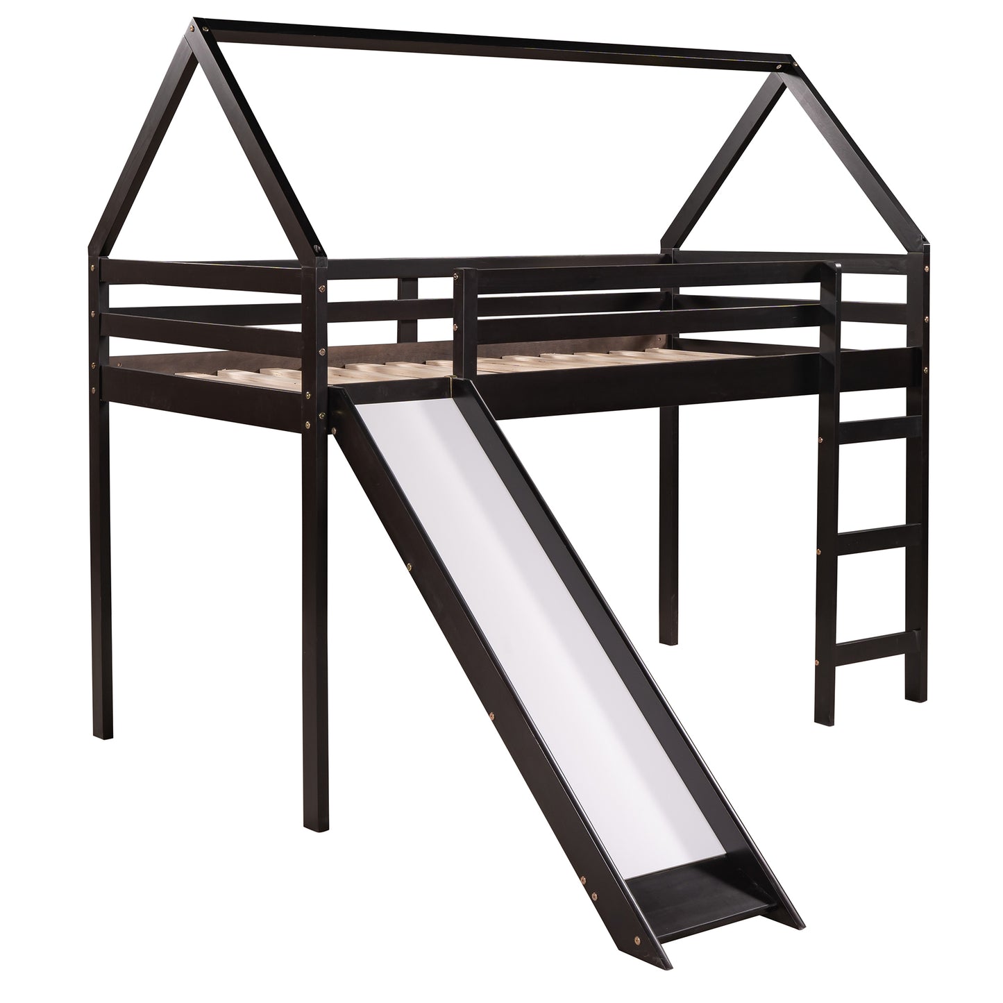 Twin Size Loft Bed with Slide, House Bed with Slide,Espresso( :WF281158AAP)