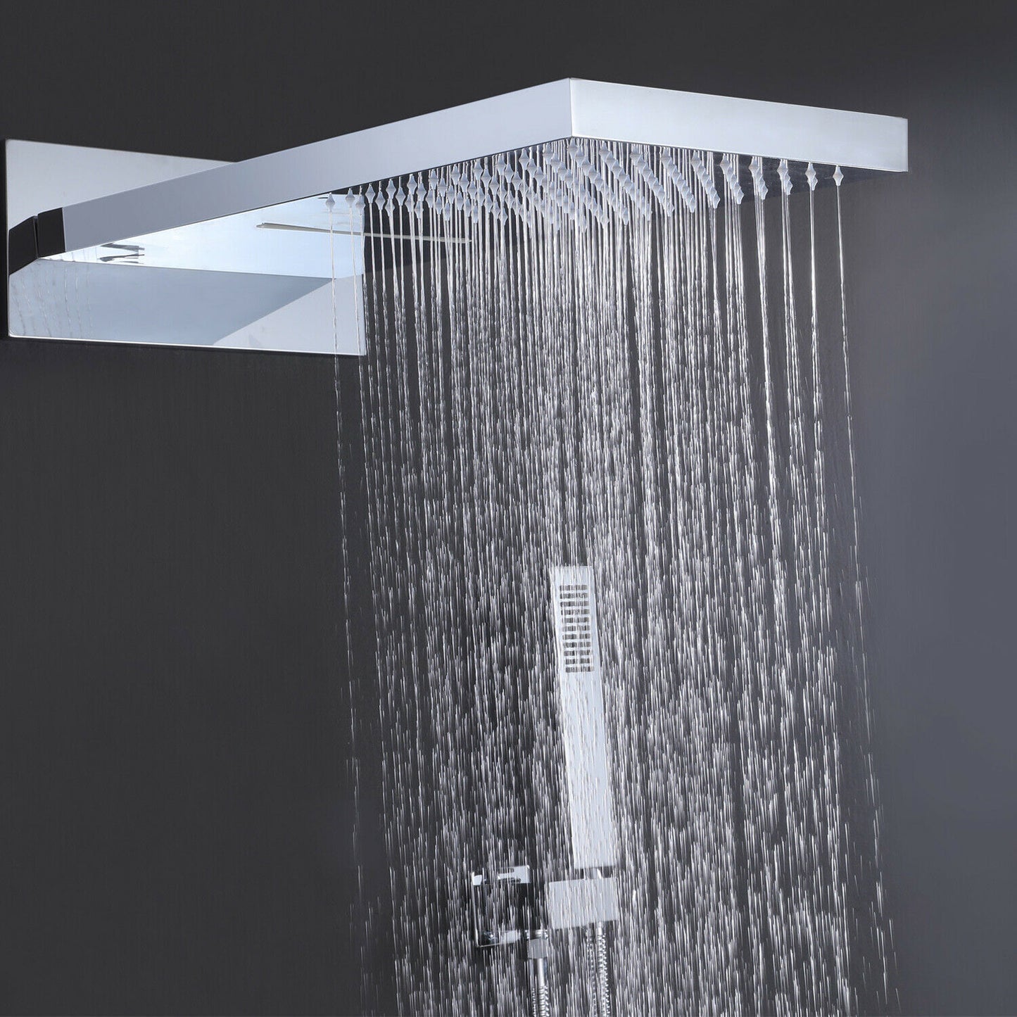 Chrome Dual Shower Faucet Set with Thermostatic Valve and Wide Coverage Rainfall Head