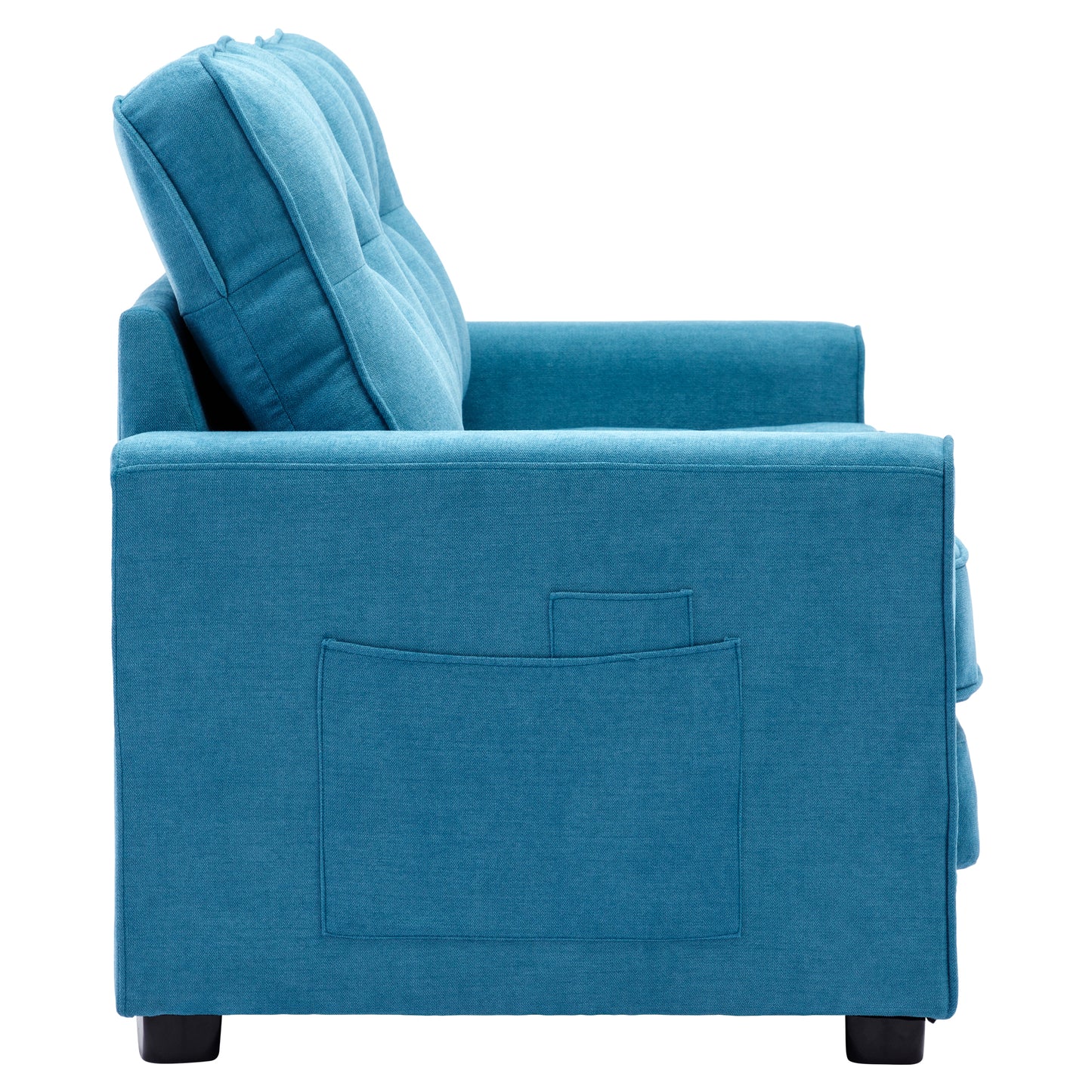 Modern Blue Loveseat Sofa with Pull-Out Bed and Storage Pockets