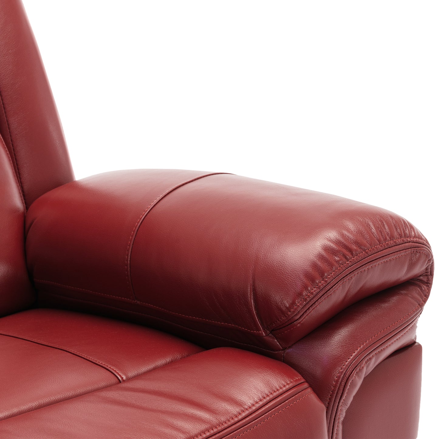 Luxurious LED-Lit Red Leather Manual Recliner Chair for Home Theater