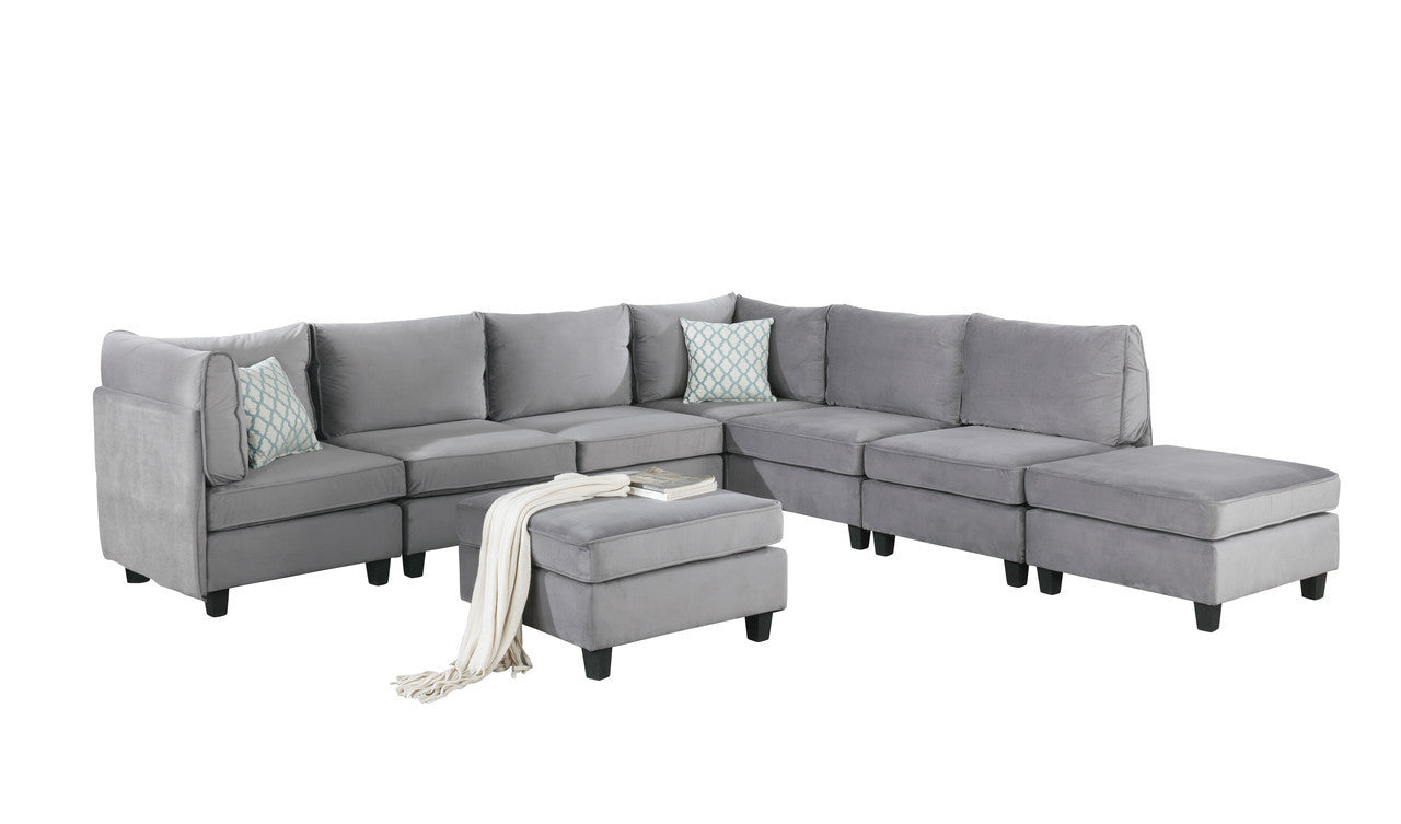 Gray Velvet 8-Piece Modular Sectional Sofa by Simona