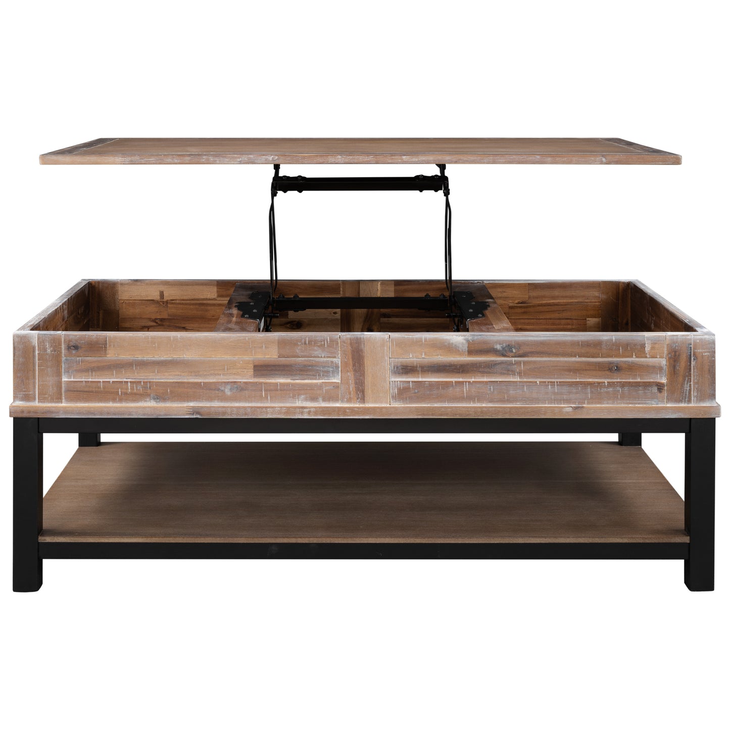 Elegant Lift Top Coffee Table with Storage Shelf - Brown Acacia Blend