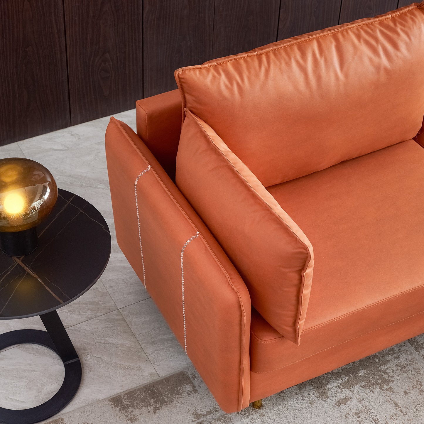 L-Shaped Corner Sectional Technical leather Sofa-Orange, 92.5*92.5''