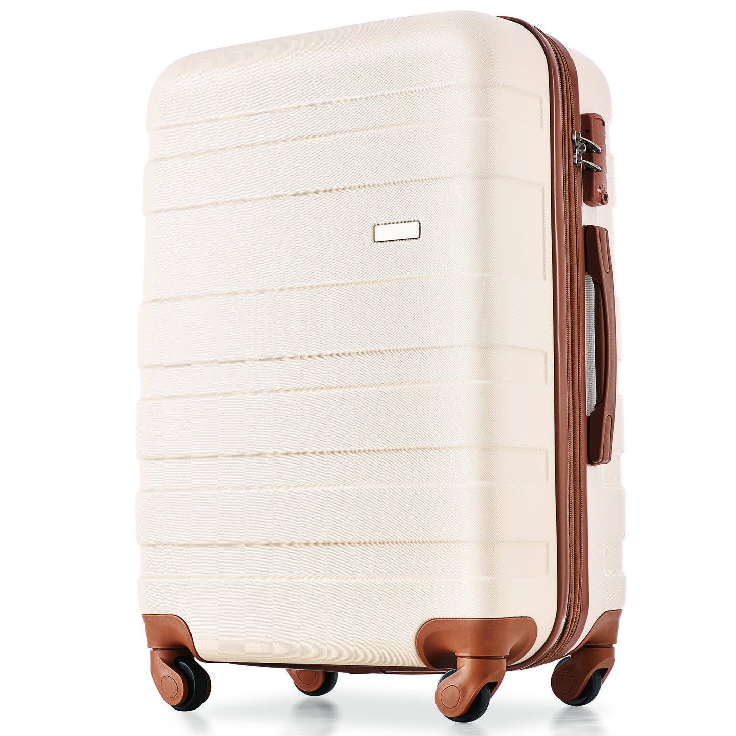 Luggage Sets New Model Expandable ABS Hardshell 3pcs Clearance Luggage Hardside Lightweight Durable Suitcase sets Spinner Wheels Suitcase with TSA Lock 20''24''28''(ivory and brown)