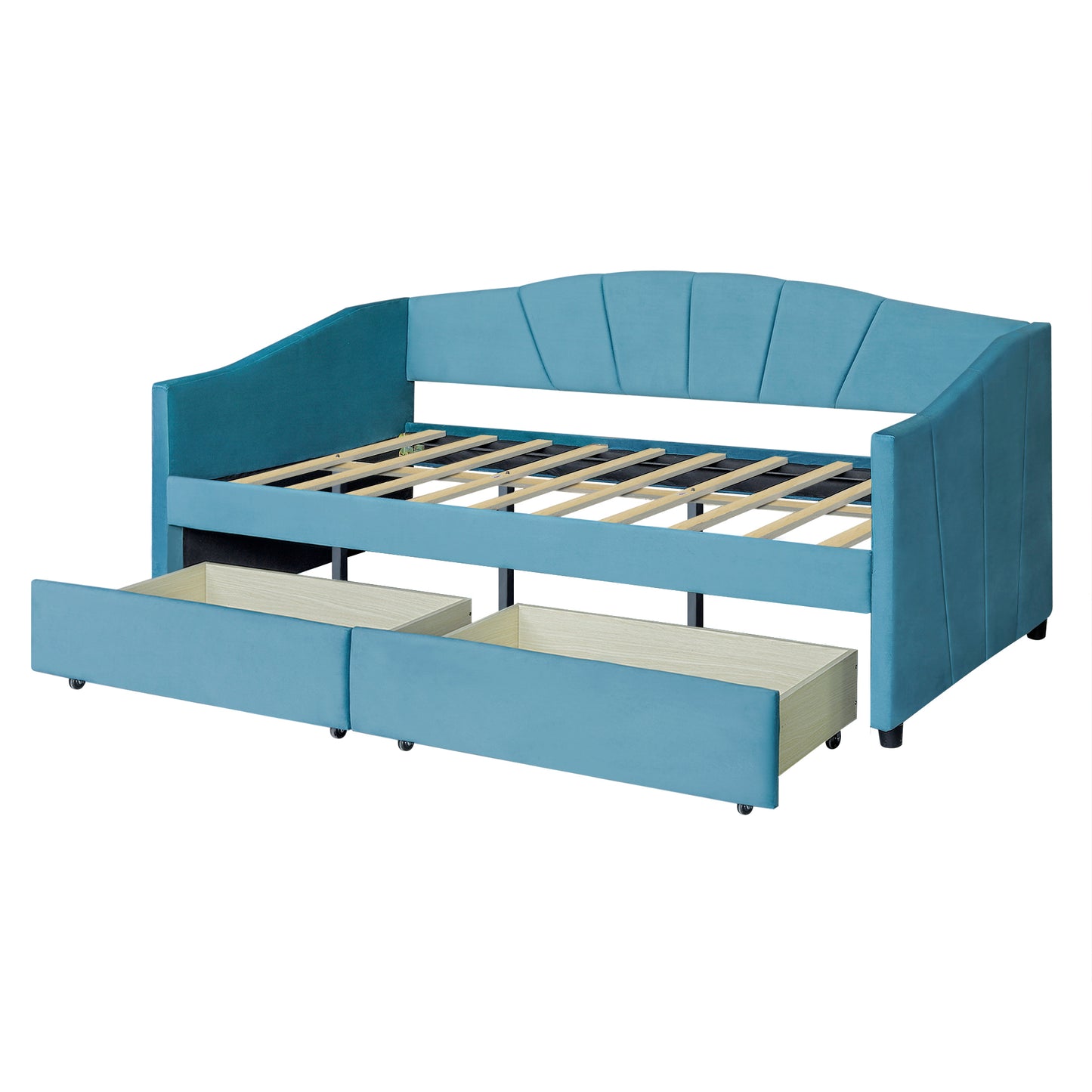 Upholstered daybed Twin Size with Two Drawers and Wood Slat  ,Blue