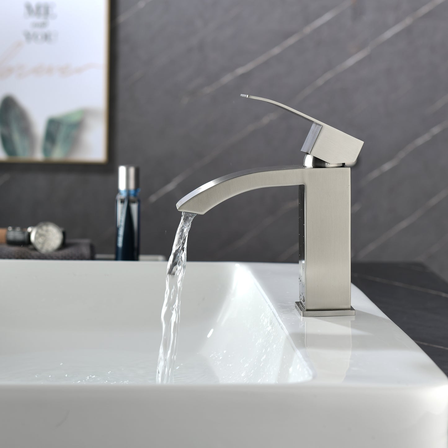 Modern Brushed Nickel Brass Bathroom Faucet