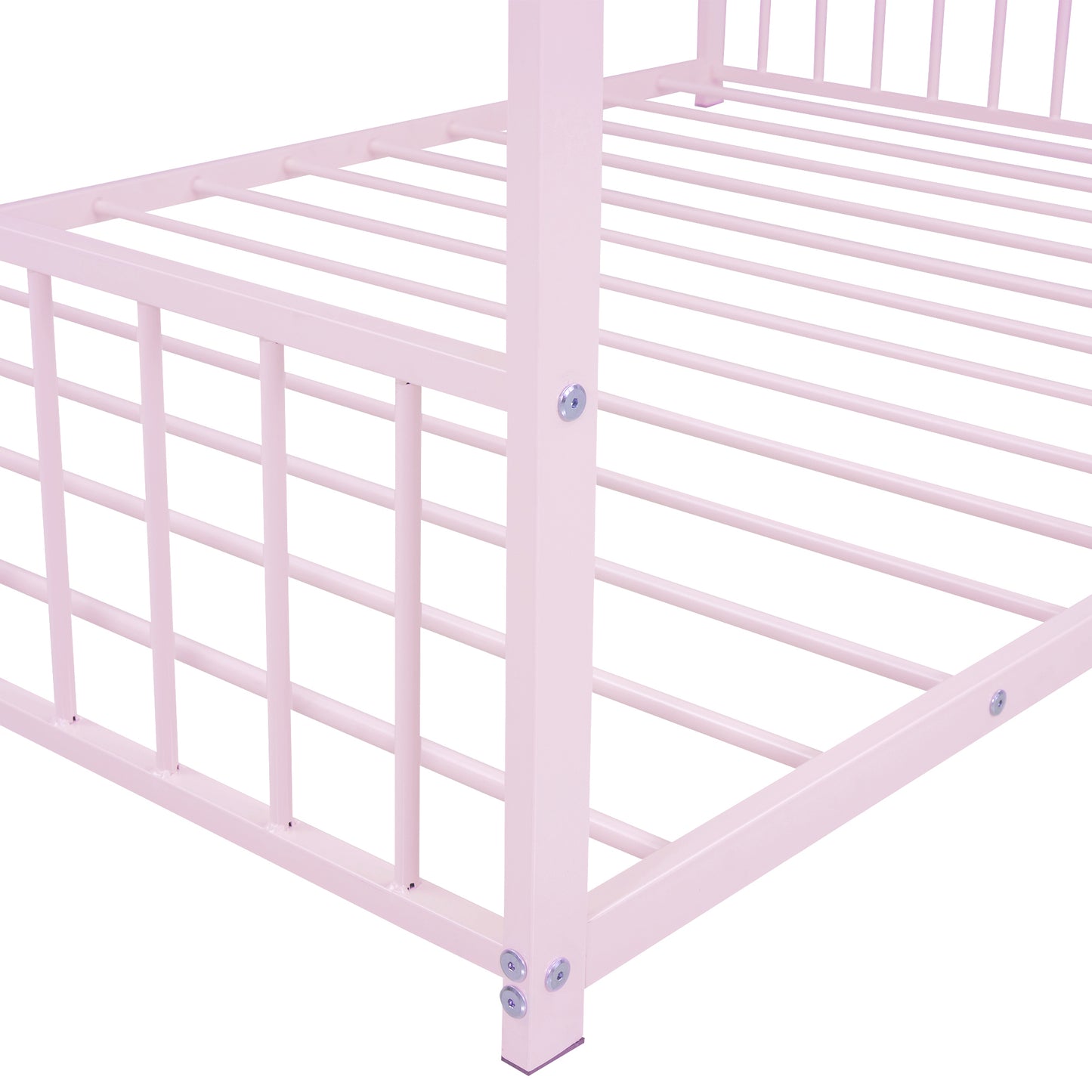 Full Size Metal House Bed, Pink