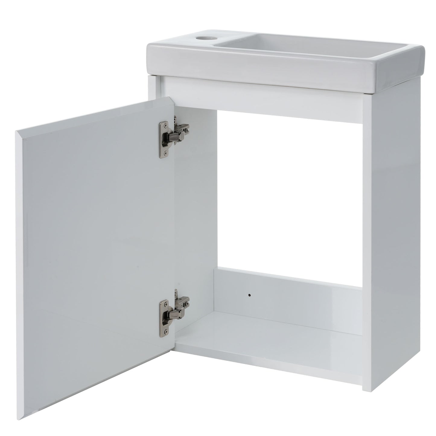 Modern 16-Inch White Bathroom Vanity Cabinet with Soft-Close Doors - Easy Assembly, Versatile Installation