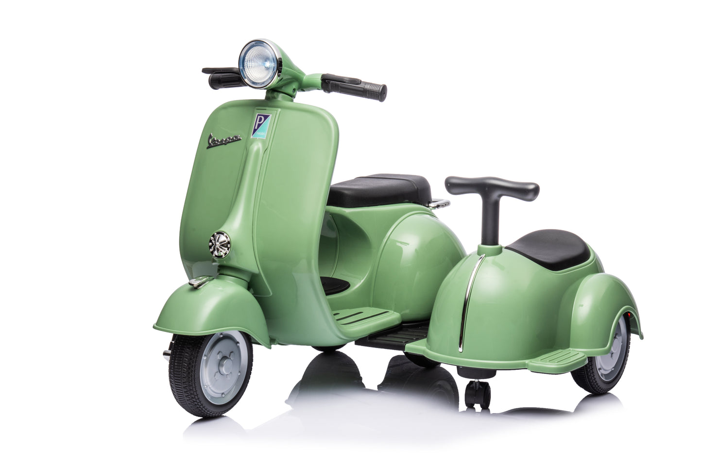 6V LICENSED Vespa Scooter Motorcycle with Side Car for kids, Green