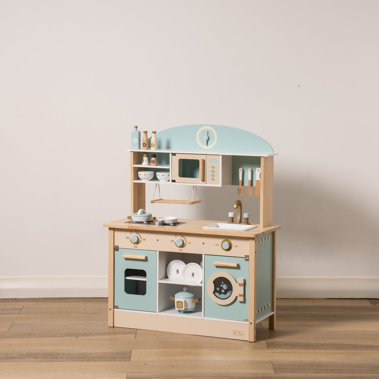 Toy Kitchen Set with Swing and Realistic Functionalities - Blue & Gold