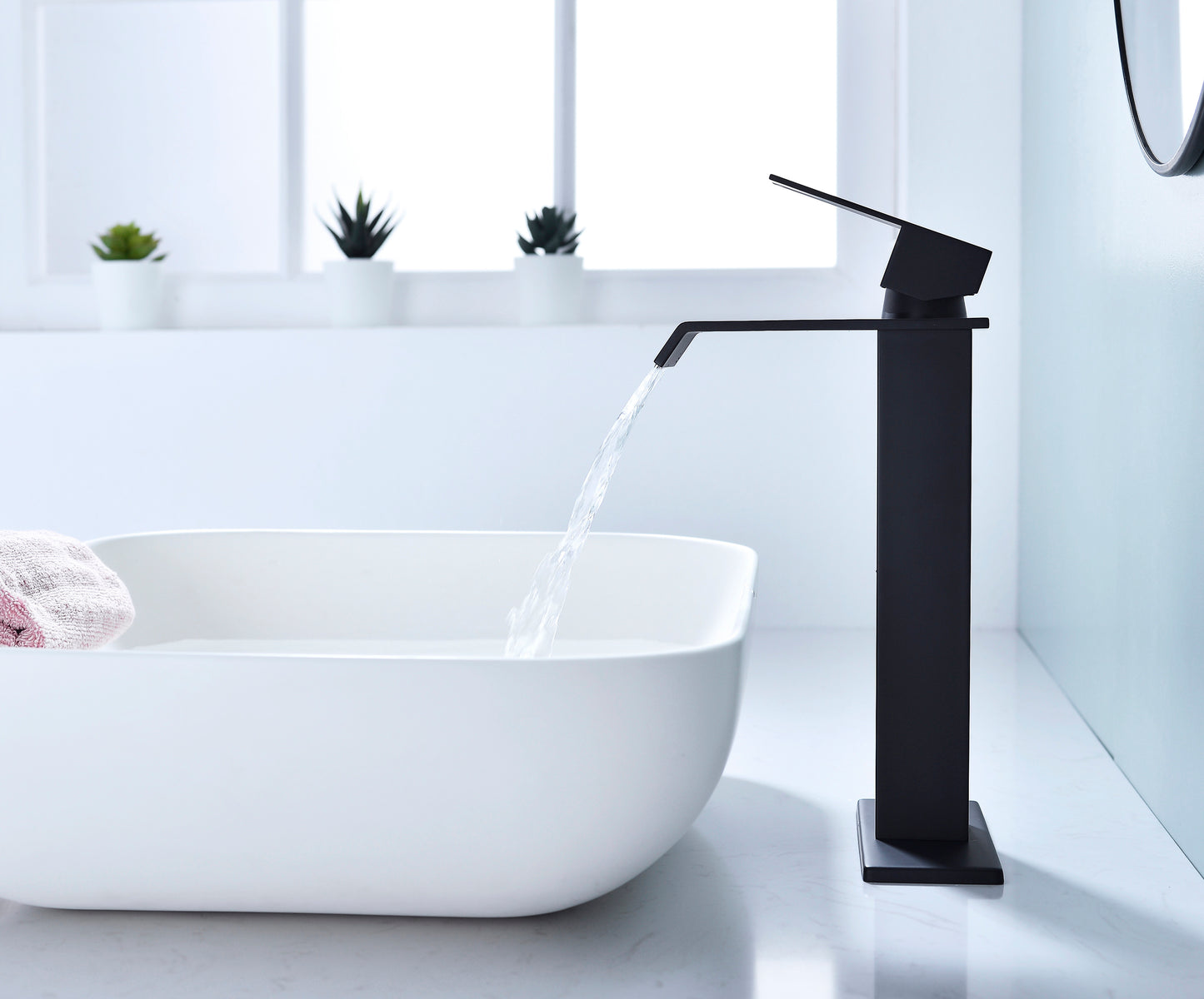 Waterfall Spout Single Handle Vanity Sink Faucet